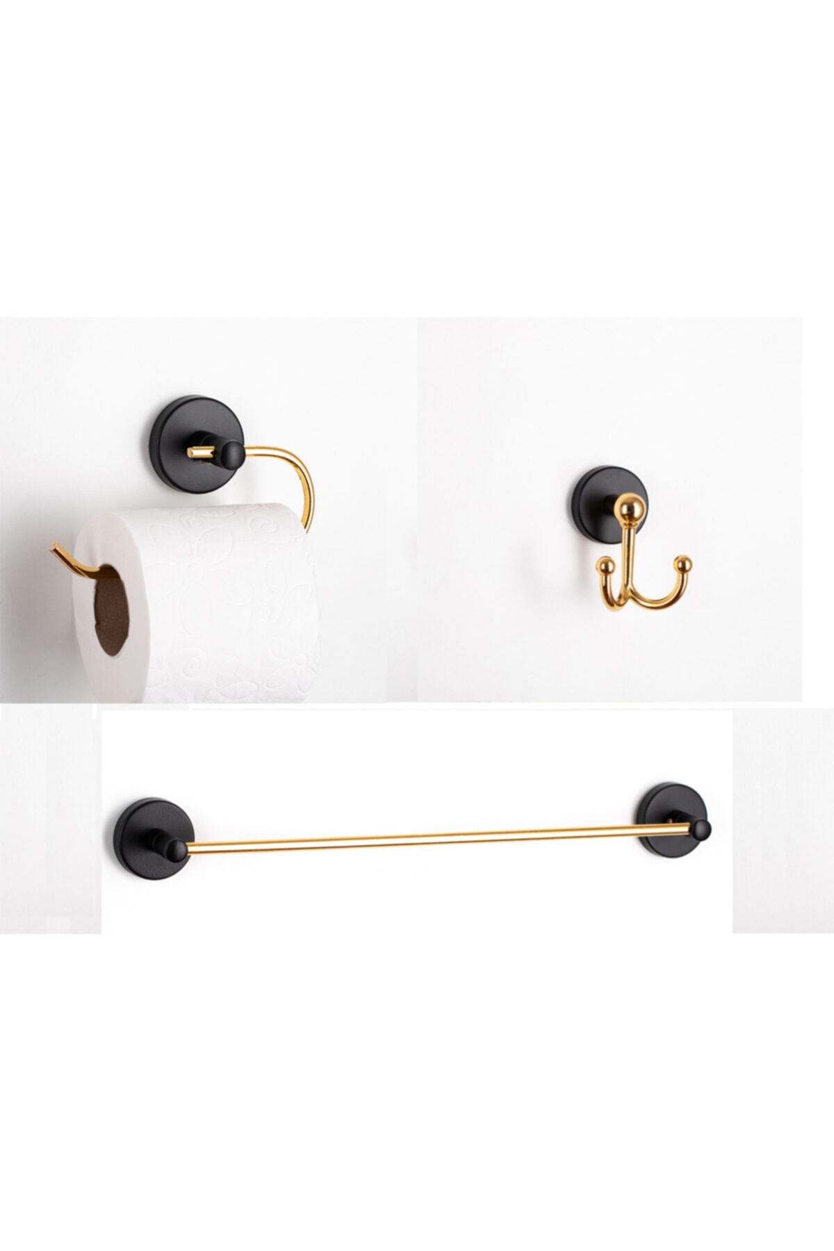 Cekinox Sln Altın Siyah 3 Lü Banyo Seti (kağıtlık2-havluluk2-askılık)