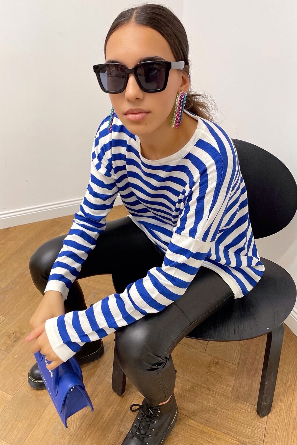 Miyore Bisiklet Yaka Çizgili Triko Kazak- Lacivert