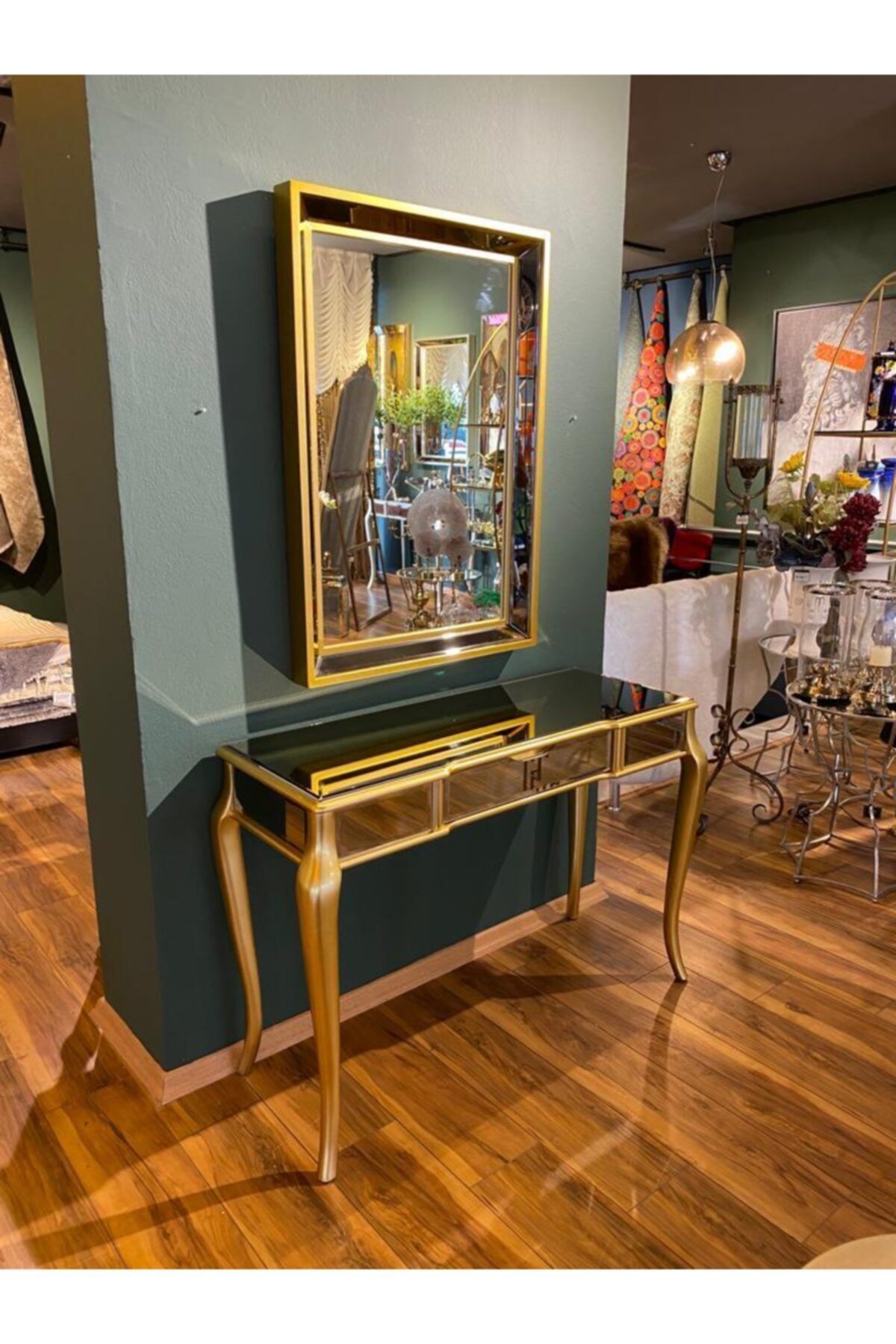 NİHAT'S HOME Aynalı Çekmeceli Gold Ahşap Dresuar