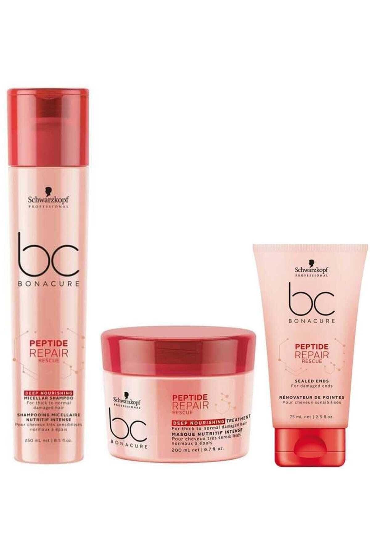 Bonacure Peptide Acil Kurtarma ve Canlandırıcı Şampuanı 250 ml  Maske 200 ml  Kırık Uç Önleyici 75 ml