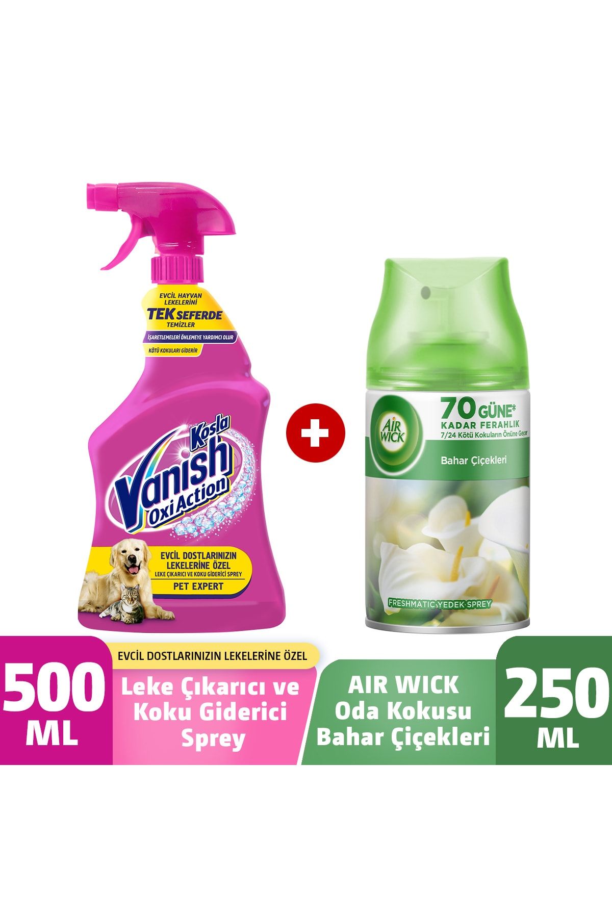 Vanish Kosla Pet Leke Çıkarıcı ve Koku Giderici 500 ml + Air Wick 250 ml Bahar Çiçekleri Oda Kokusu