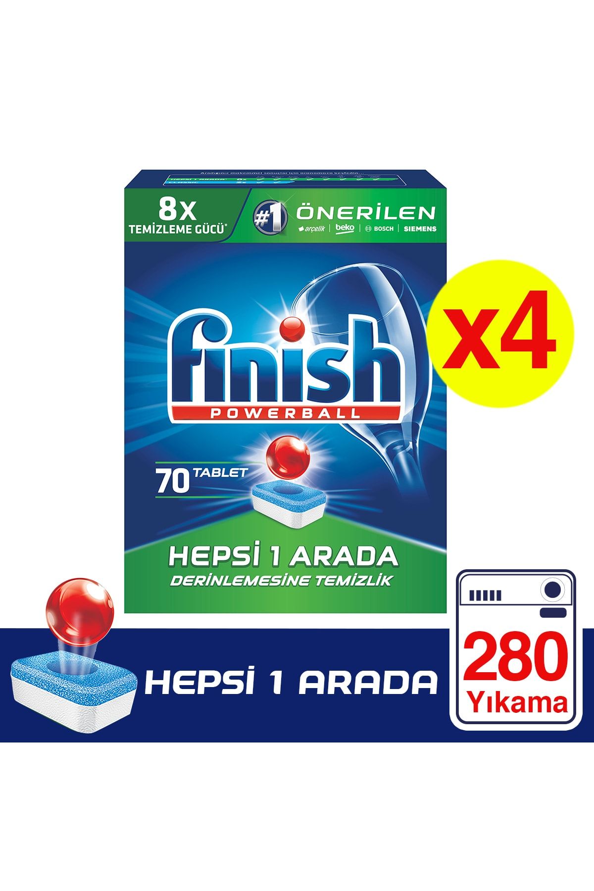 Finish Hepsi Bir Arada 280 Tablet Bulaşık Makinesi Deterjanı (70x4)