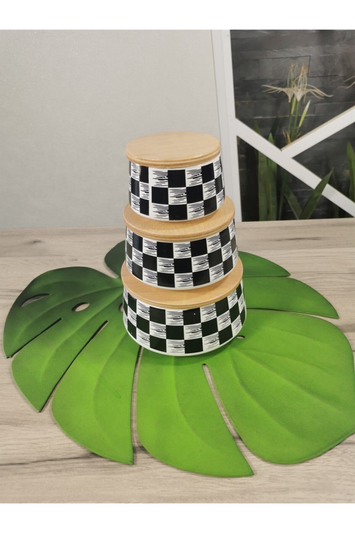 kitchen sense 3 Lü Dia Damalı Desen Vakum Kapak Kavanoz Seti