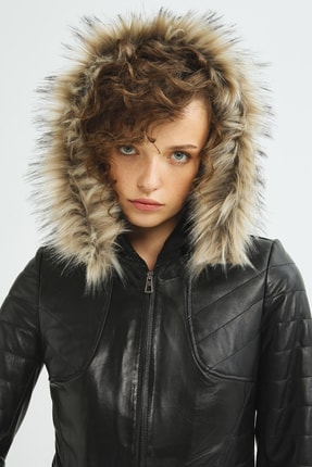 Scarlett Siyah Hakiki Deri Mont Kadın Image 3