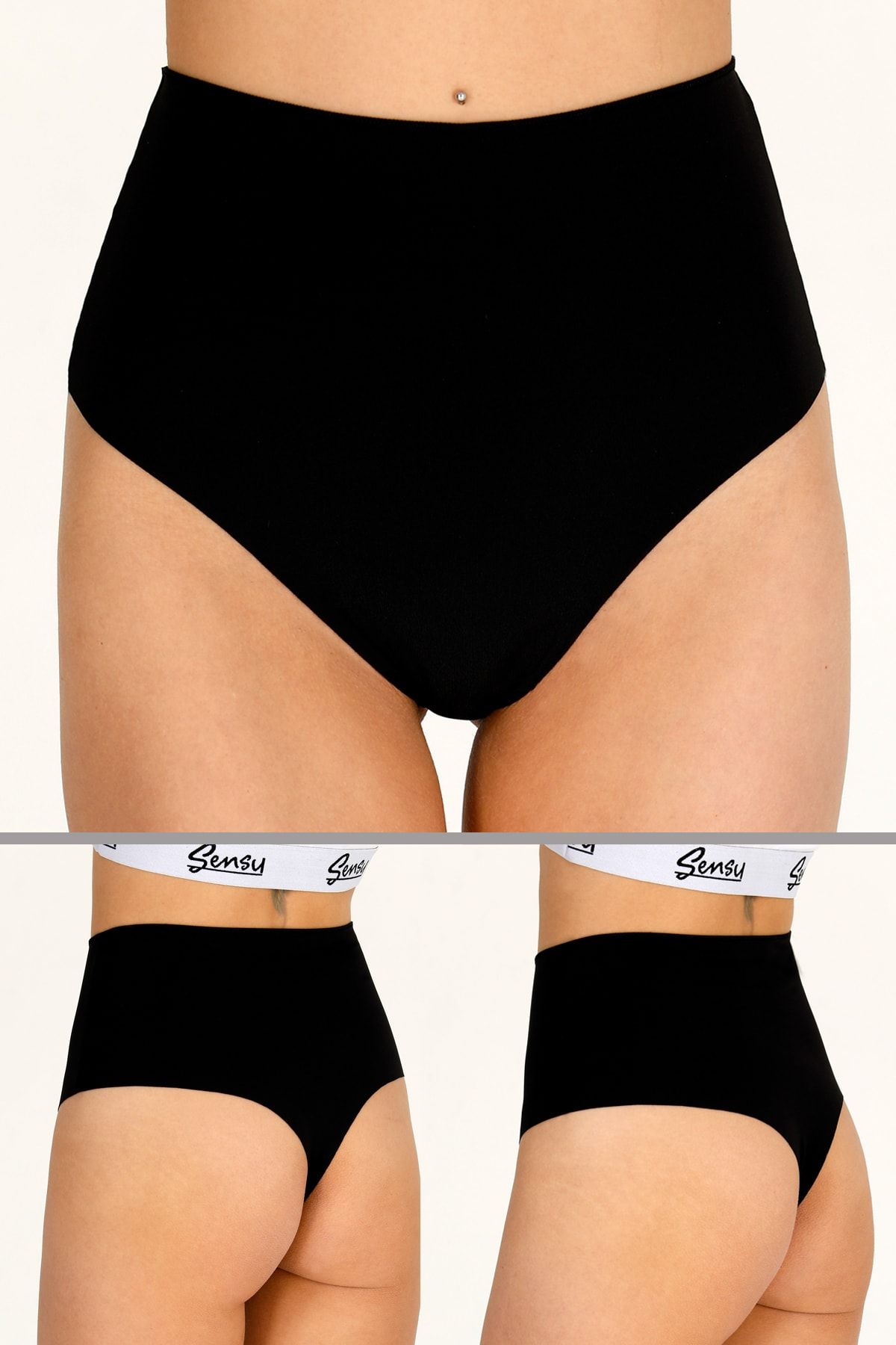 Alaturka Sensu Kadın Yüksek Bel Tanga Lazer Kesim Külot 3 Lü Paket Set