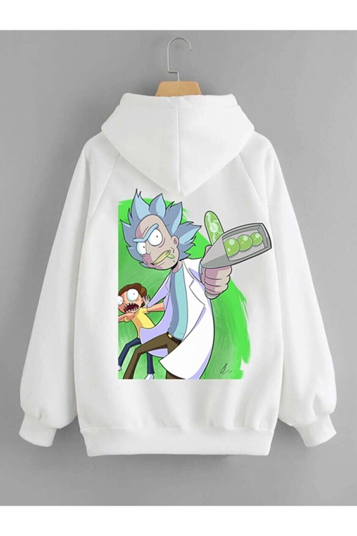 MANCY Unisex Beyaz Rick And Morty Baskılı Oversize Sweatshirt