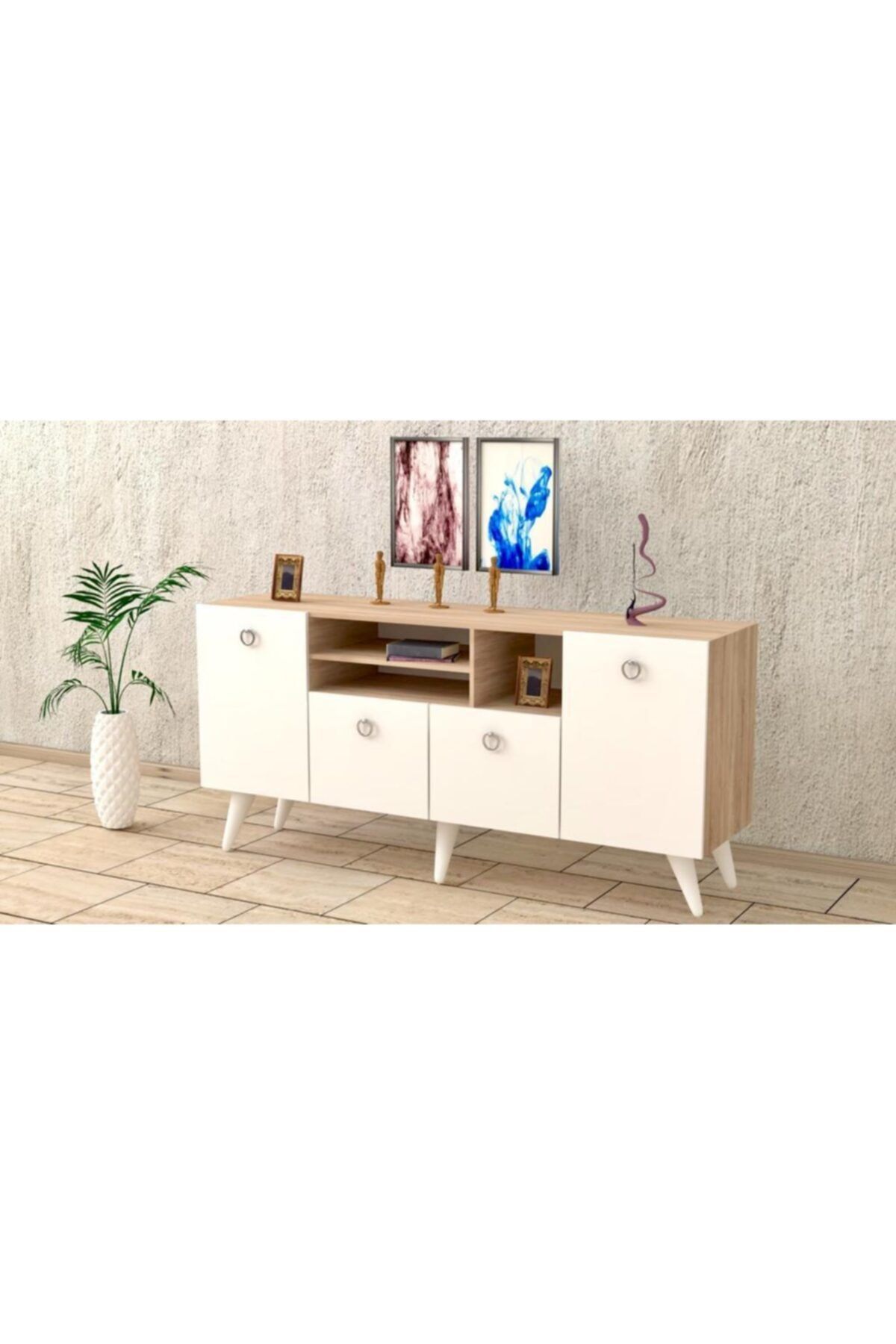 baramolife Çok Amaçlı Konsol, Meşe Gövde & Beyaz Kapak,