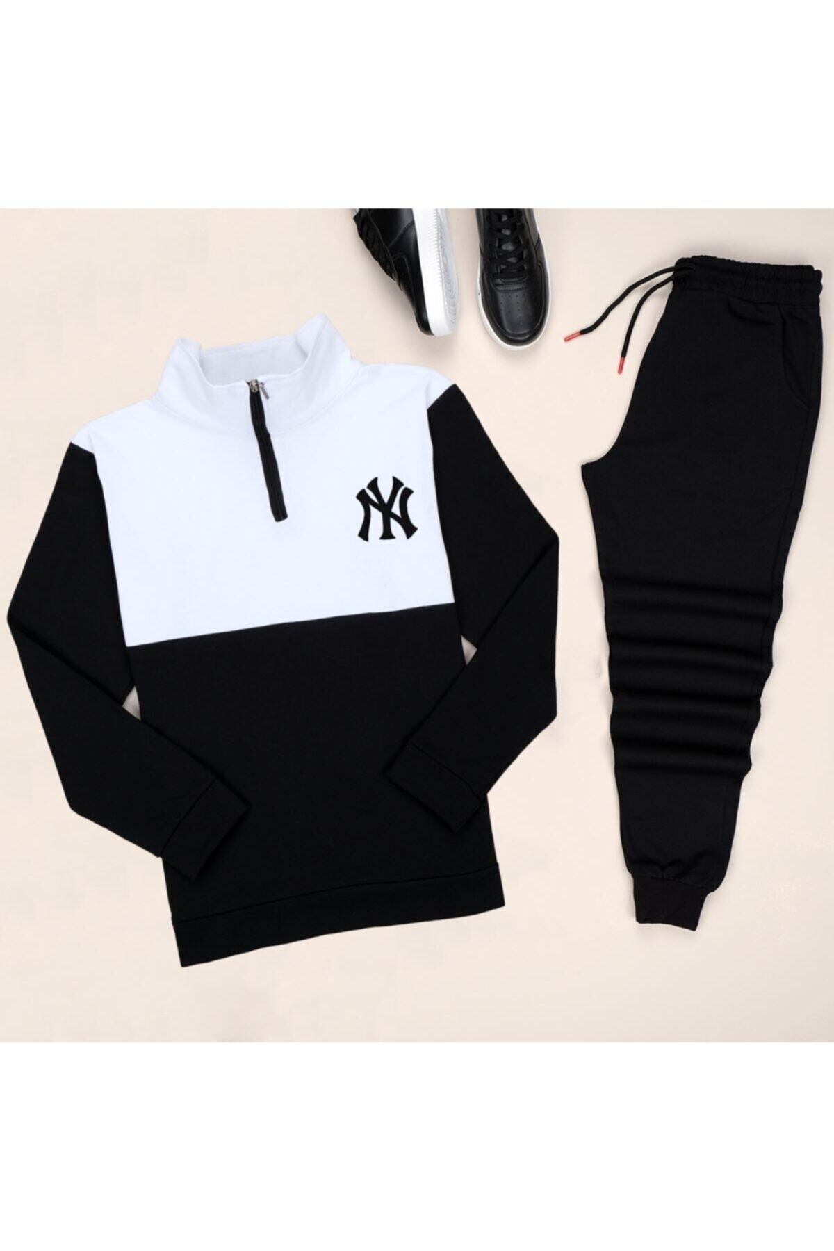 trendypassion Yaka Fermuarlı Siyah Ny Eşofman Takımı