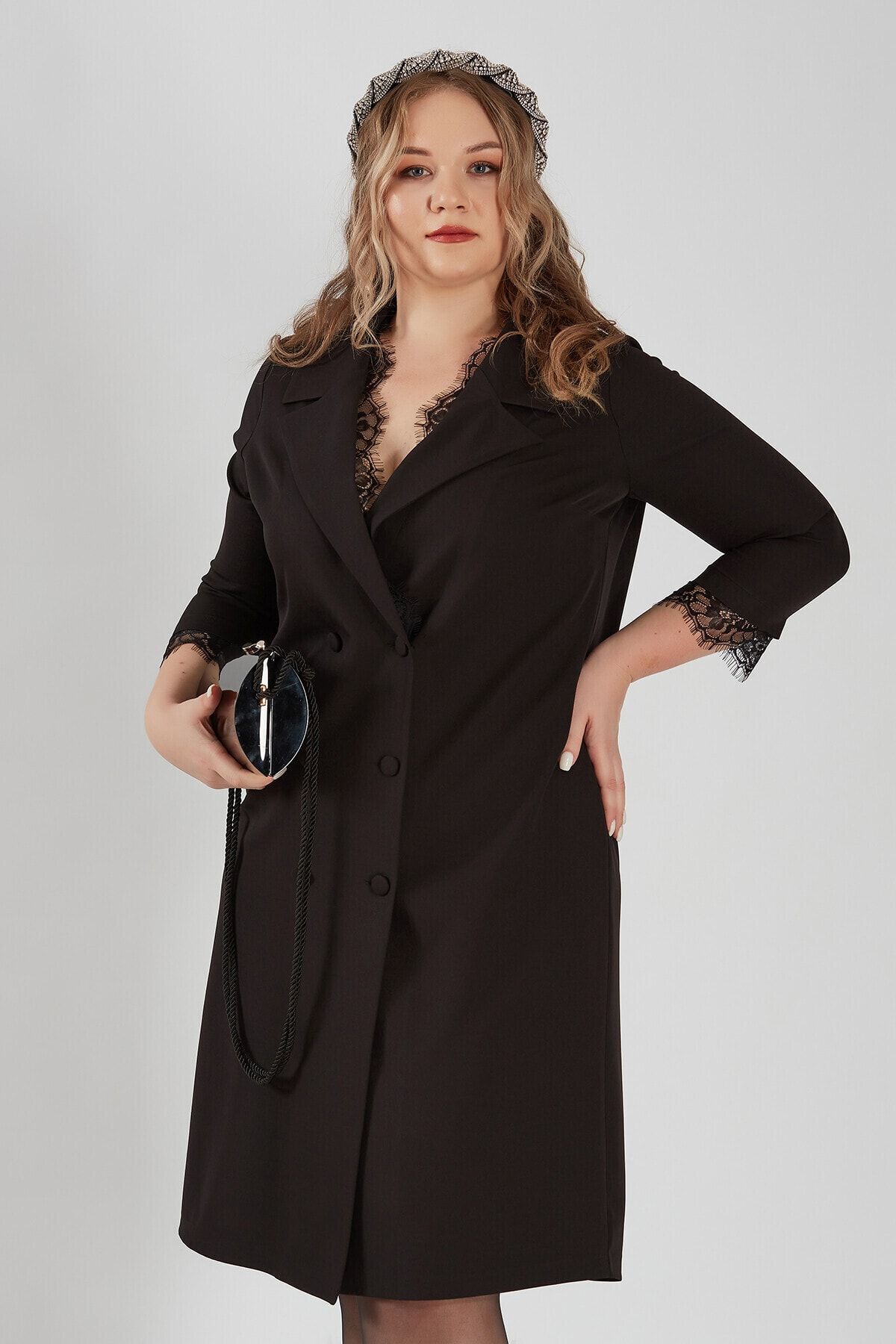 Büyük Moda Dantelli Blazer Elbise