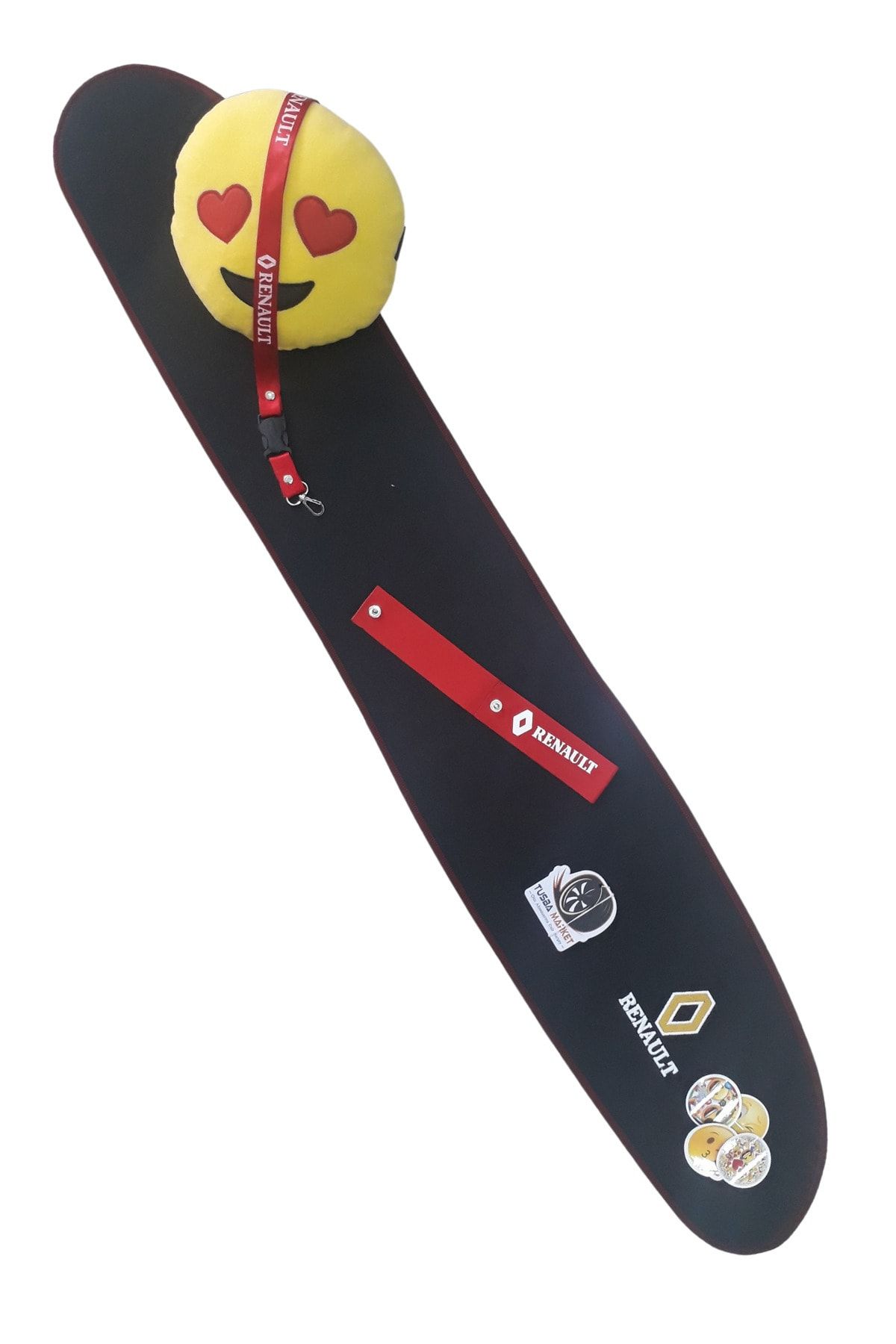 TUSBA MARKET Renault 12 / Toros Nakışlı Siyah Göğüs & Torpido Halısı / Emoji Yastık / Oto Aksesuar
