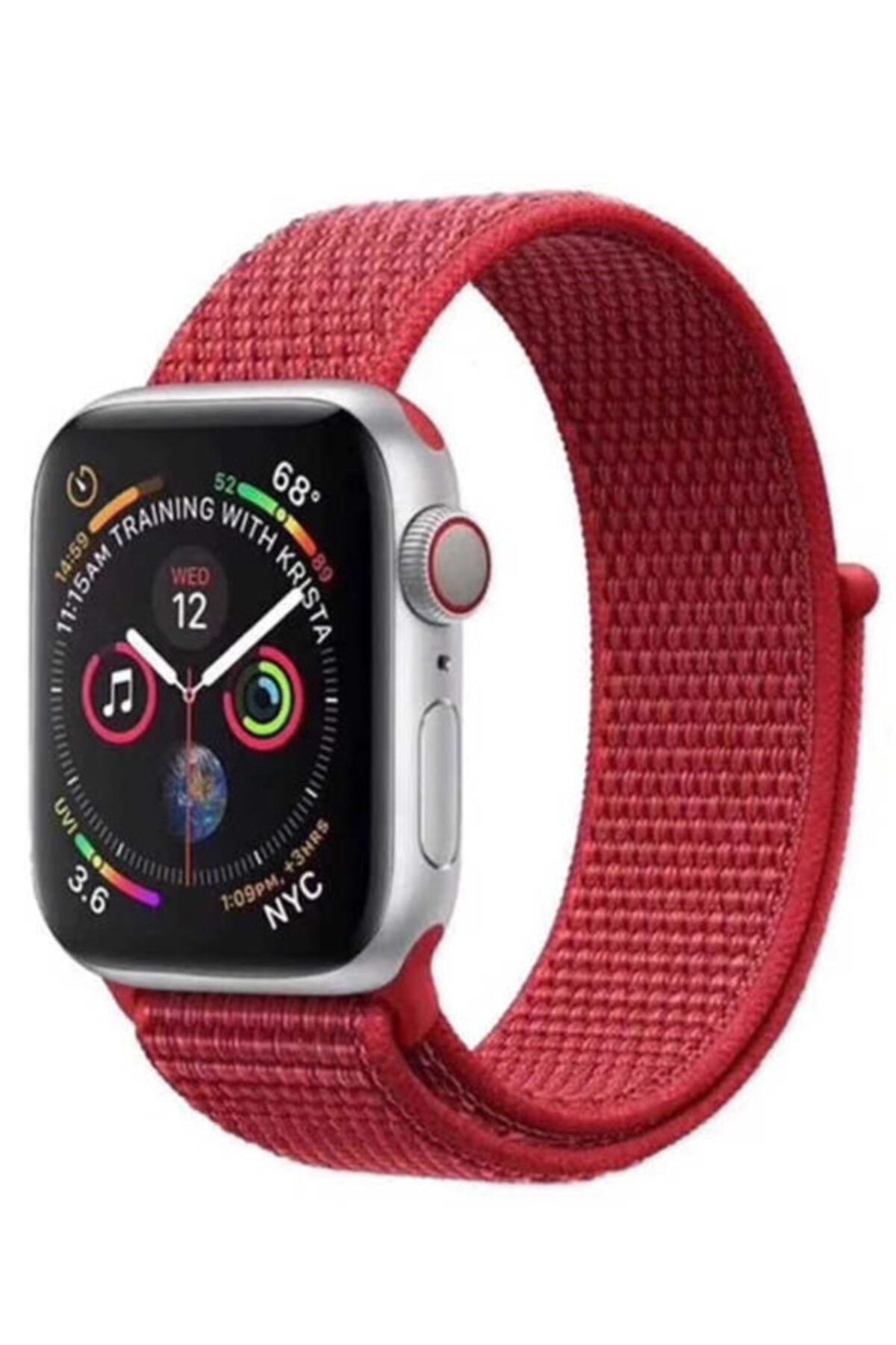 Apple Watch Series 7 38 40 41 Mm Örgülü Lüks Kordon Kırmızı + Socket