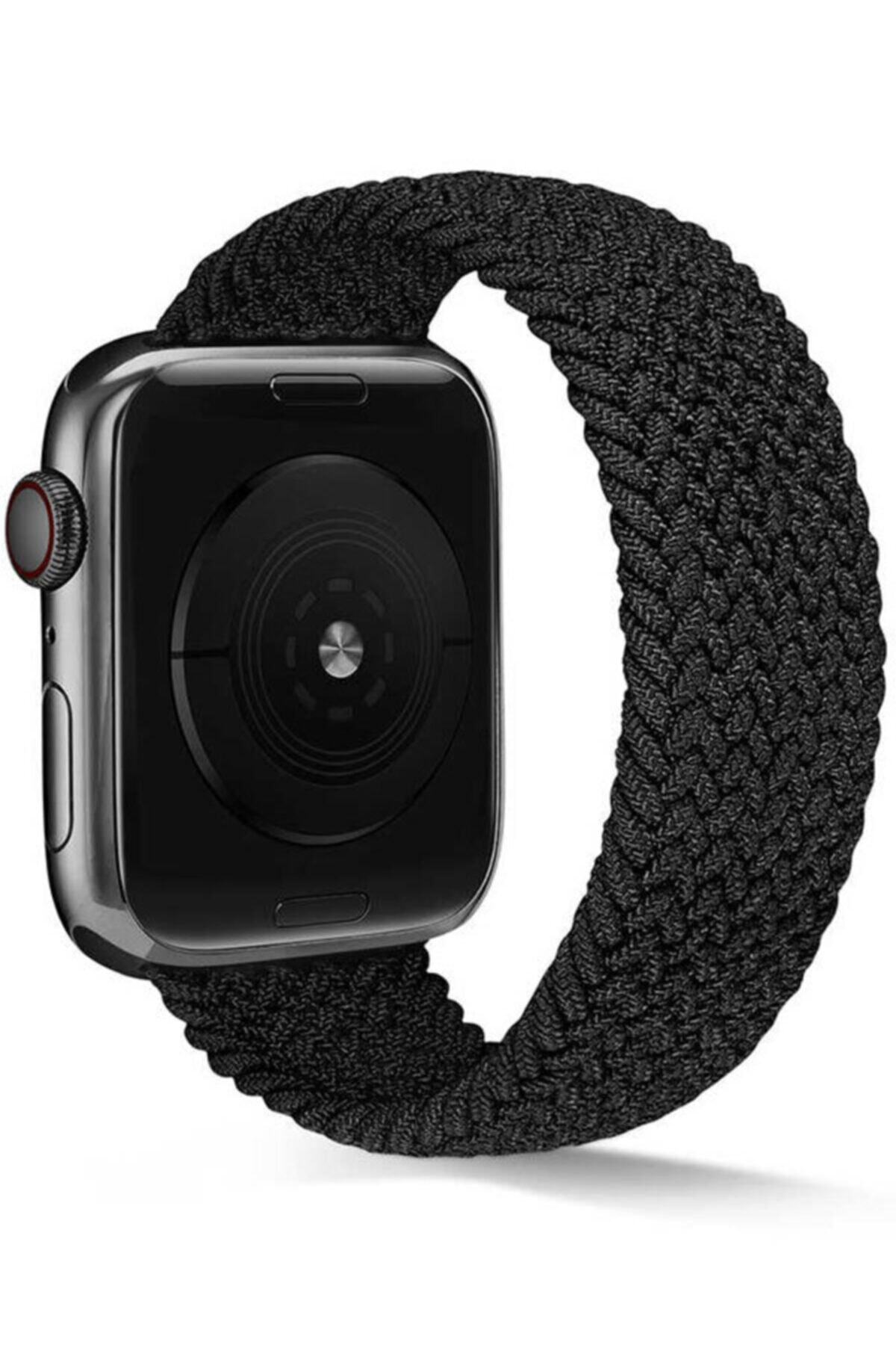 Apple Watch Series 7 38 40 41 Mm Small Beden Hasır Örgülü Kordon Siyah Ve Socket