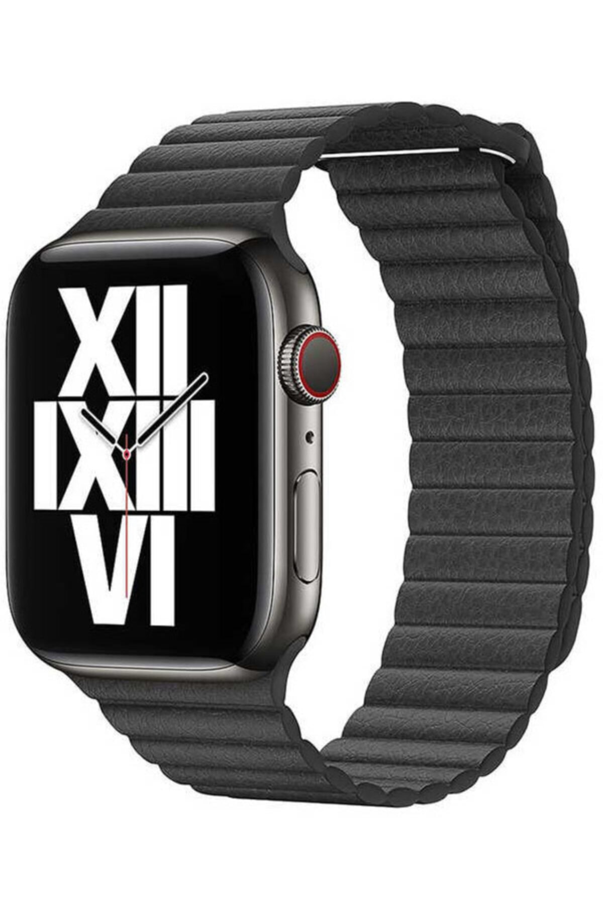 Apple Watch Series 7 42 44 45 Mm Deri Kordon Siyah Ve Socket