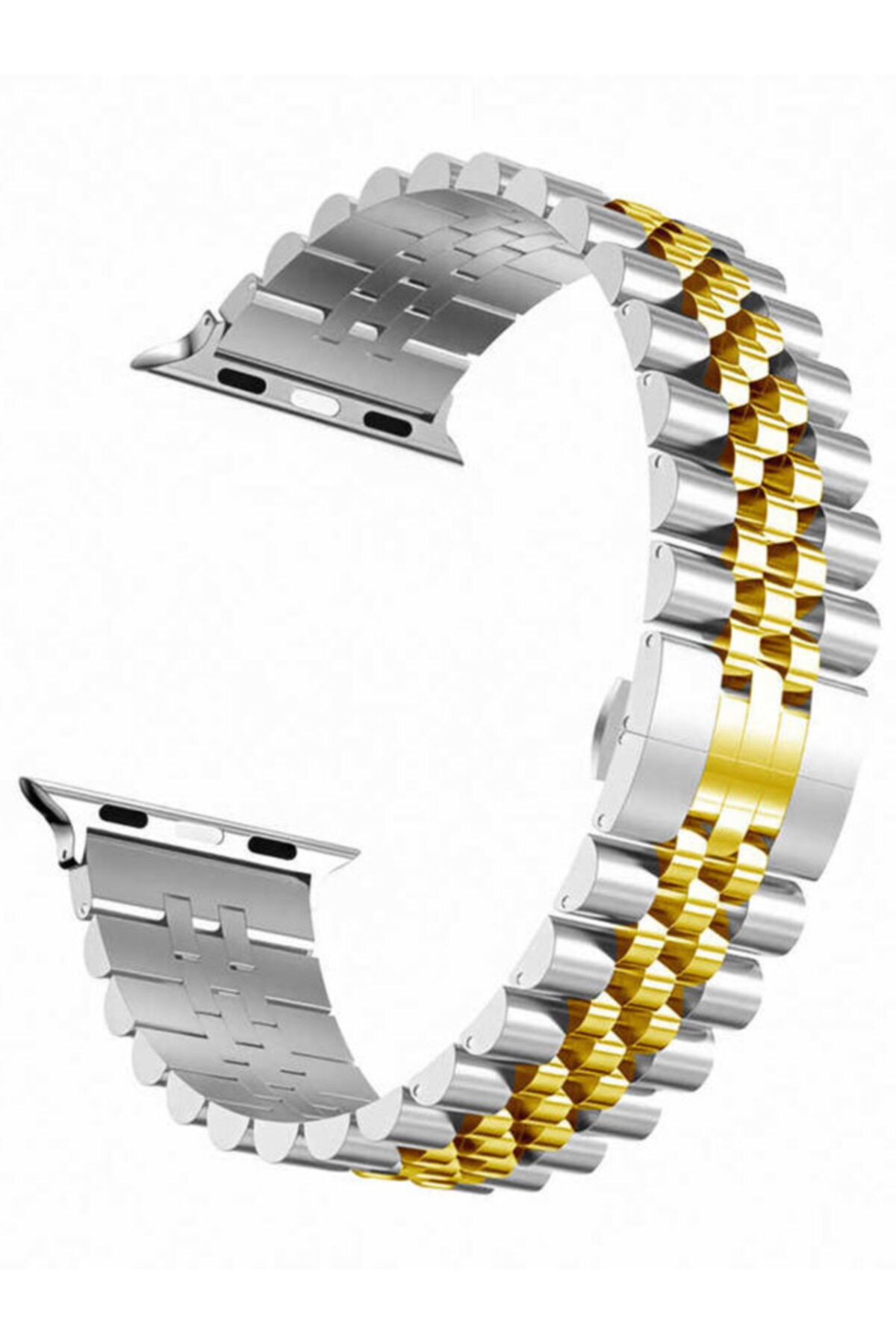 Apple Watch Series 7 42 44 45 Mm Metal Klipsli Kordon Gümüş Gold + Socket