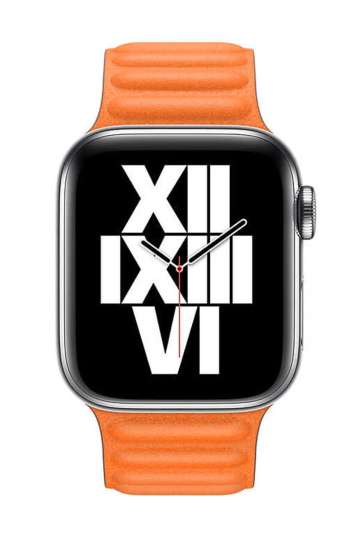 Apple Watch Series 7 42 44 45 Mm Suni Deri Mıknatıslı Kordon Kayış Turuncu Ve Socket