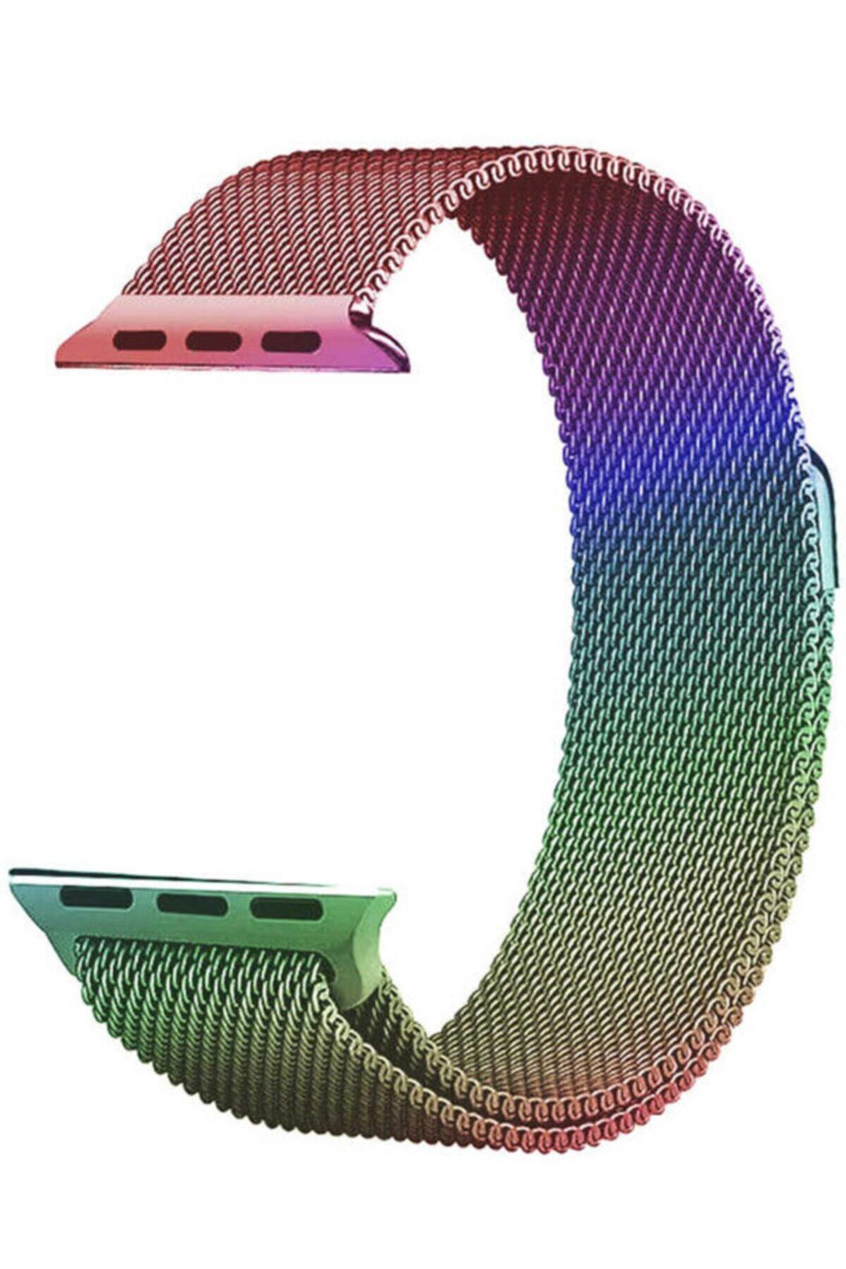 Apple Watch Series 7 42 44 45 Metal Örgü Işlemeli Kordon Karışık + Socket
