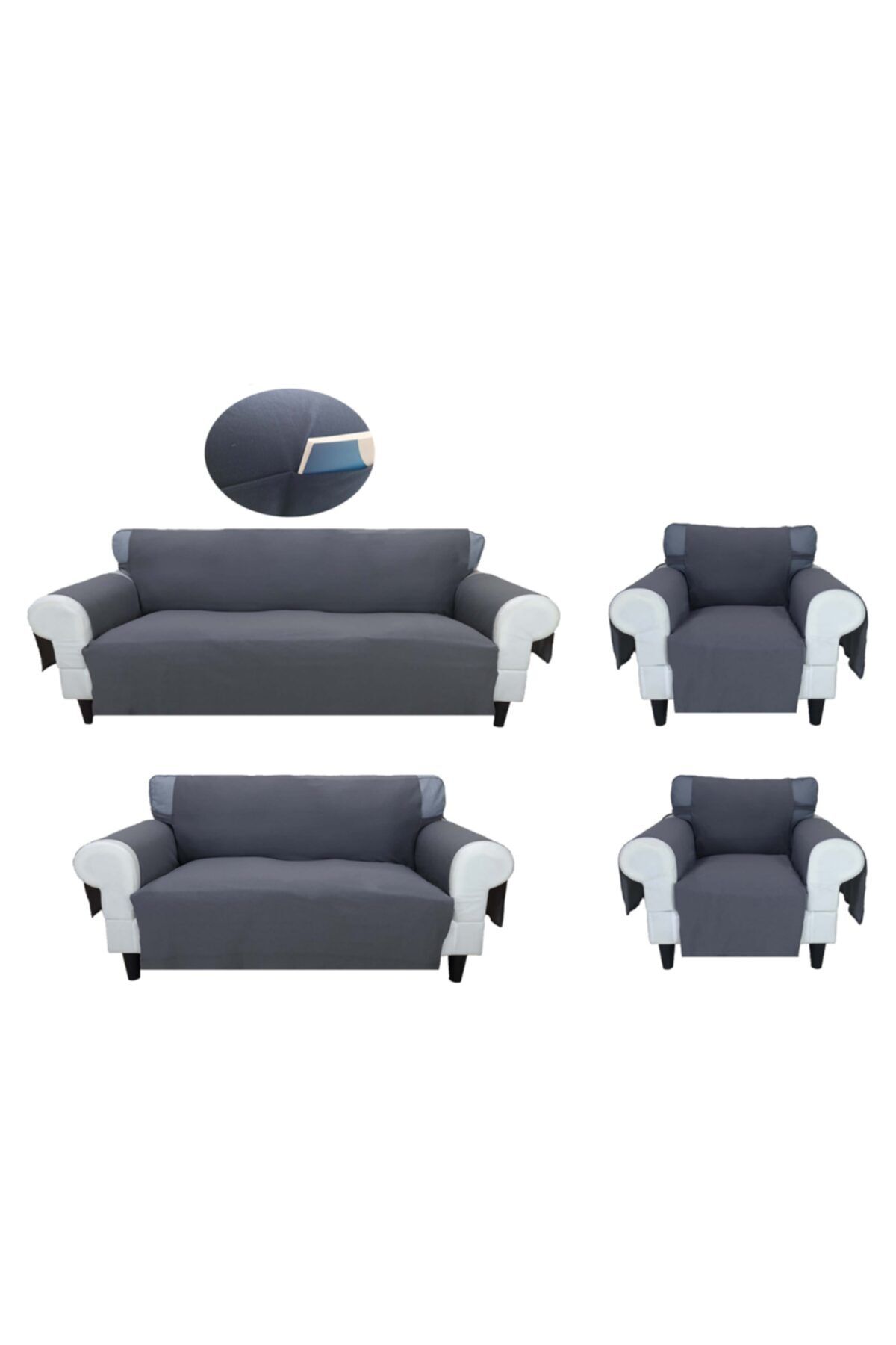 Cdr Home Pamuklu Fransız Streç Kumaş Koltuk Kılıfı Takımı ( 3+2+1+1 Set ) Füme Renk