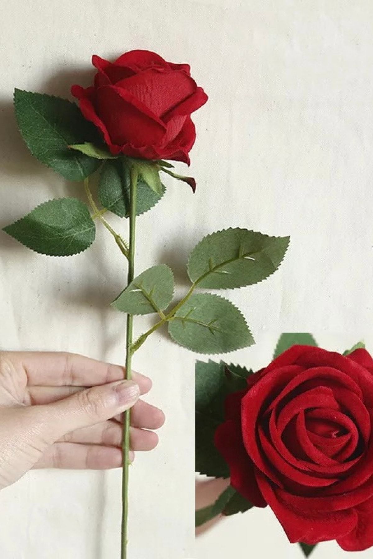 thebouqet Yapay Gül Dalı Kadife 50 Cm Kırmızı