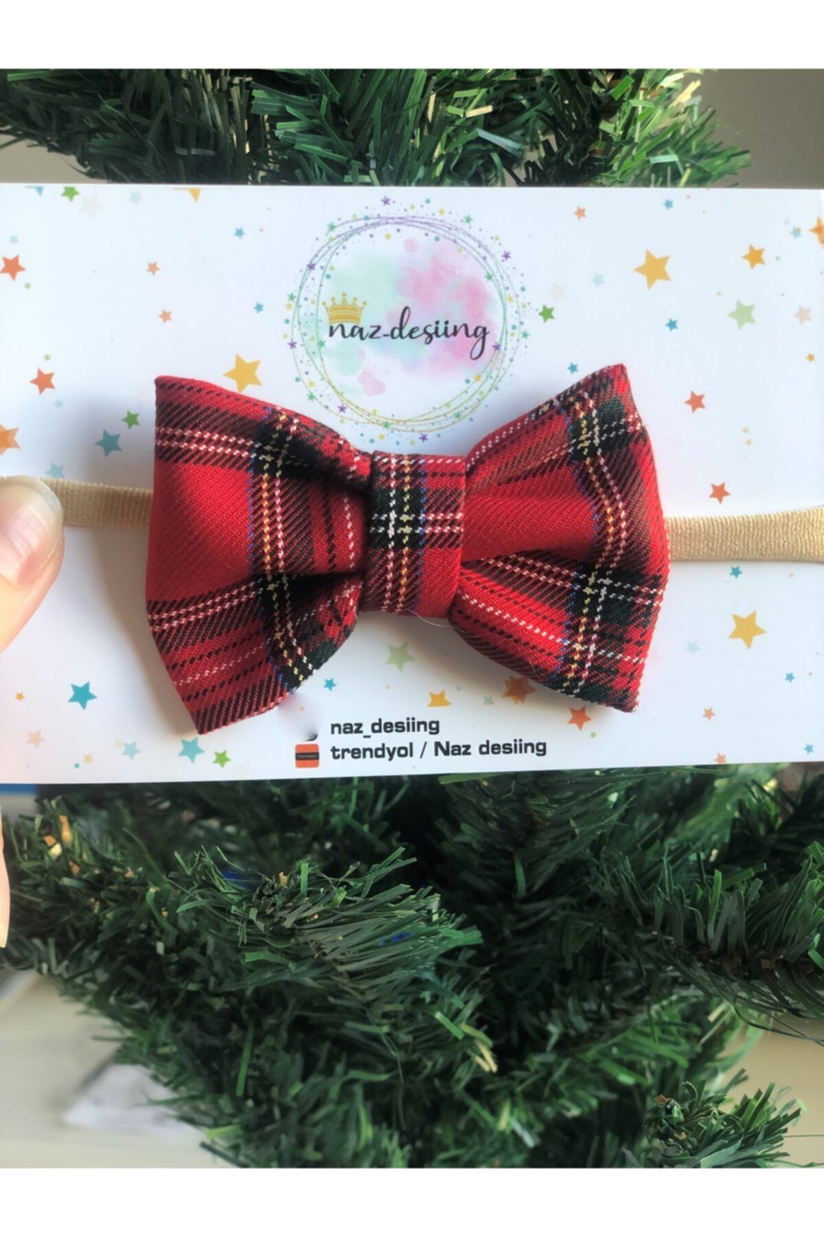 NAZ DESİİNG Ekose Yeniyıl Kız Bebek Fiyonk Bandana