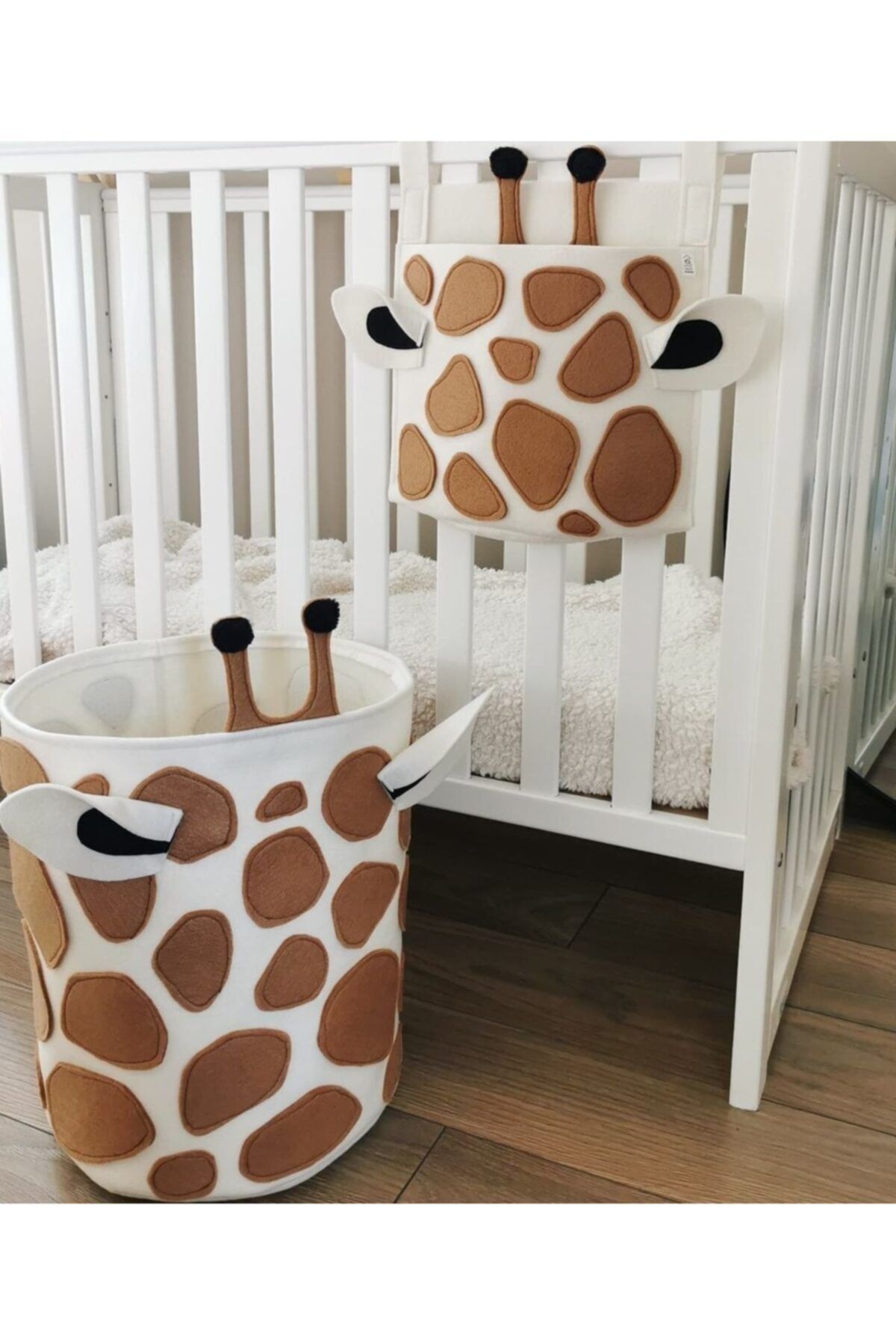 Woll Tasarım Sevimli Zürafa Tasarım Bebek Çocuk Beşik Düzenleyici Sepet Set Büyük Boy 50x40 Cm