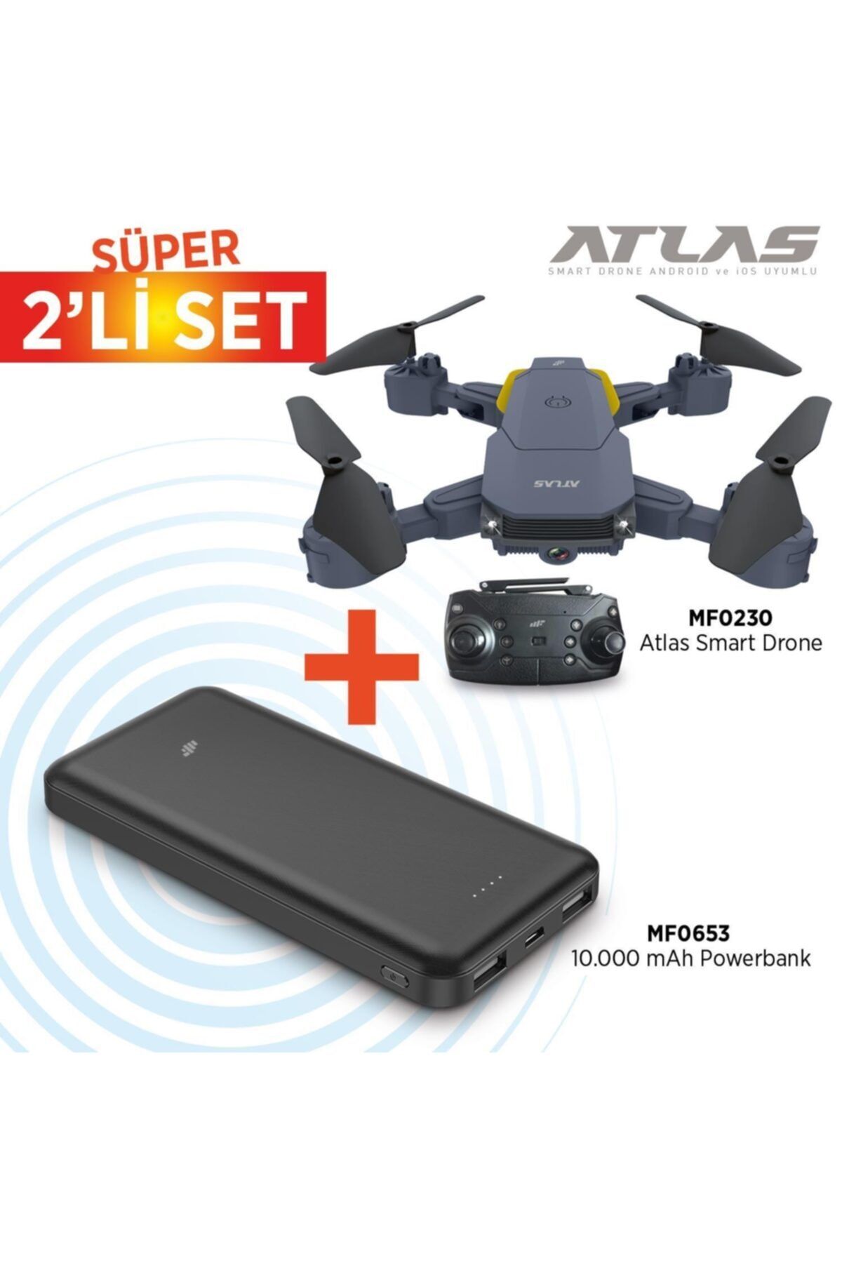 MF PRODUCT Atlas 0230 Smart Drone + 0653 10000 Mah Powerbank
