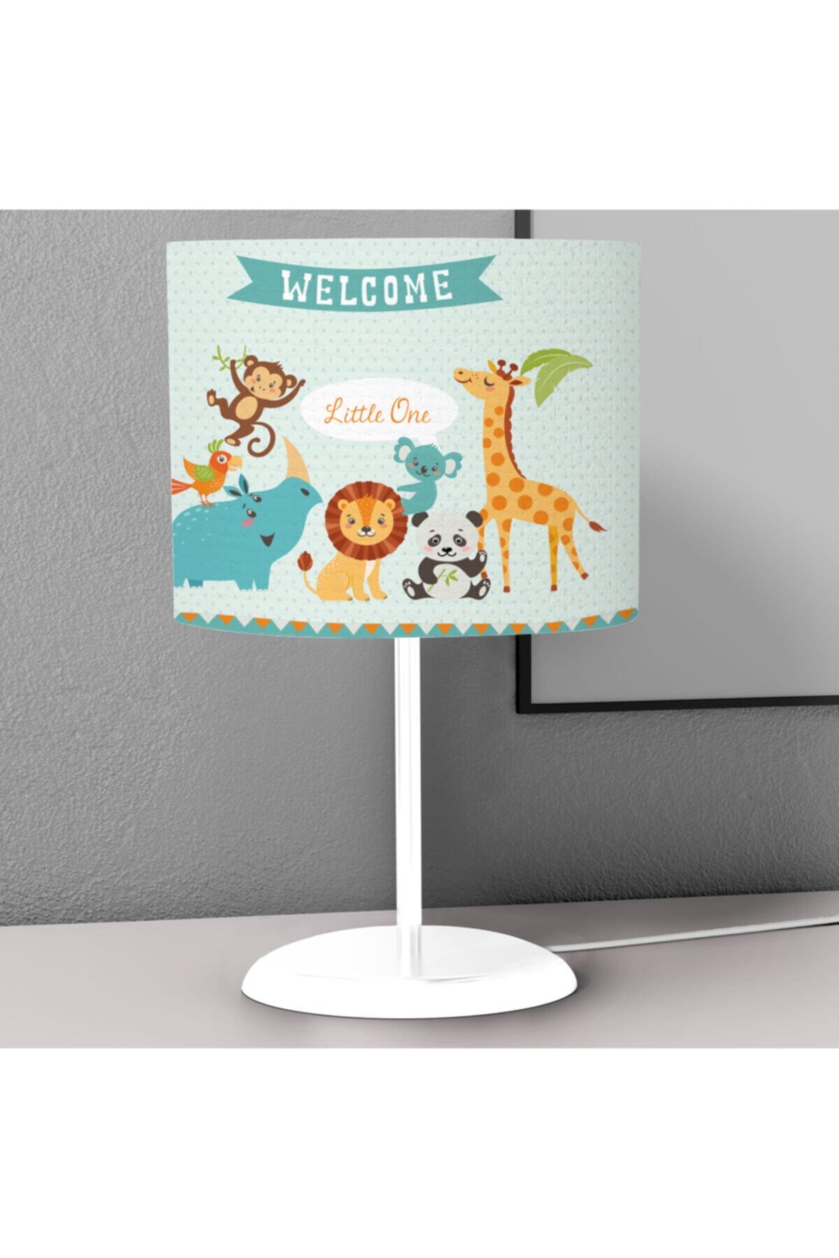 Tinybabyconcept Yeşil Orman Desenli Çocuk Odası Dijital Baskılı Çocuk Odası Masaüstü Abajur Avize