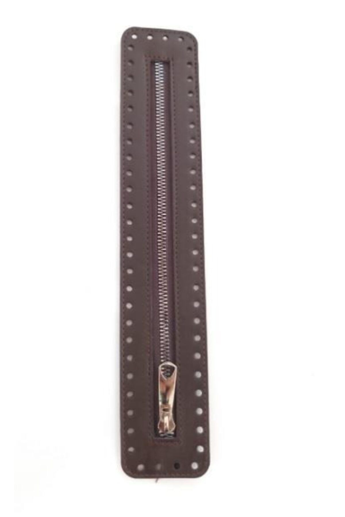 angel çanta aksesuar Derili Fermuar Yeni Model Koyu Kahve 30 Cm Gümüş