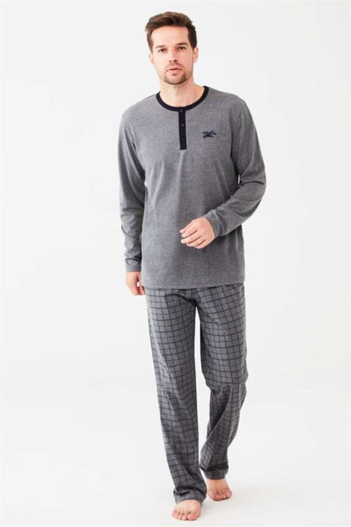 Mod Collection Erkek Antrasit Melanj Patlı Pijama Takımı
