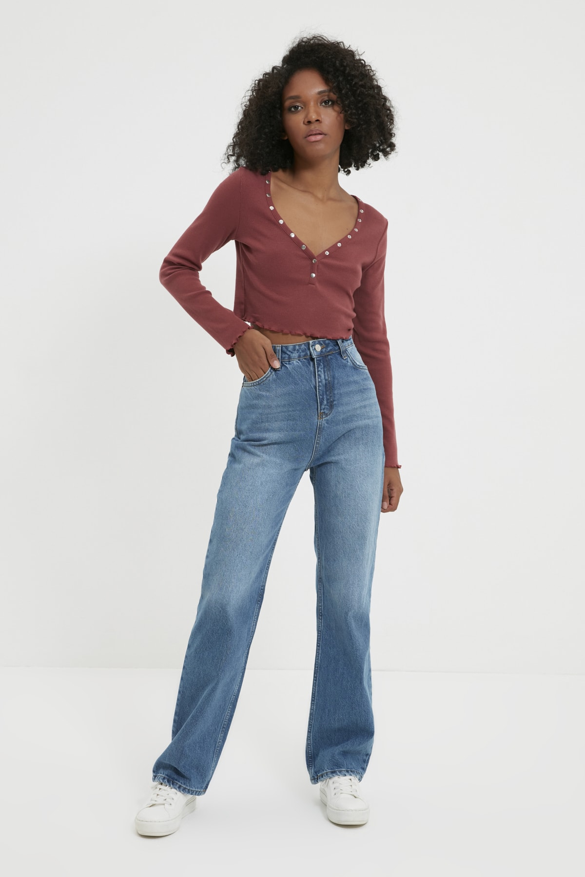 TRENDYOLMİLLA Mavi Yüksek Bel 90's Wide Leg Jeans TWOAW22JE0922