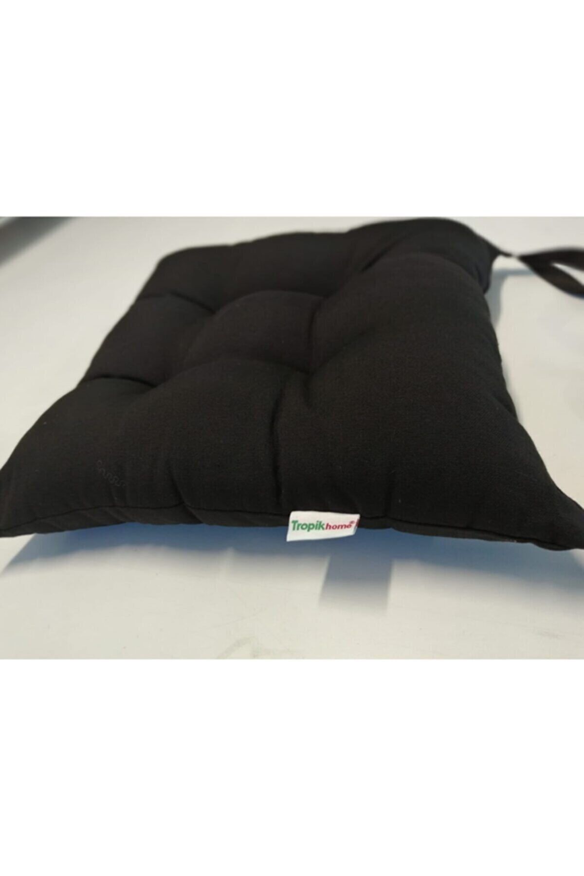 Tropikhome Siyah Sandalye Minderi Lüx Pofidik Sandalye Minderi Bağcıklı Minder 35x35cm Kare Sandalye Minderi
