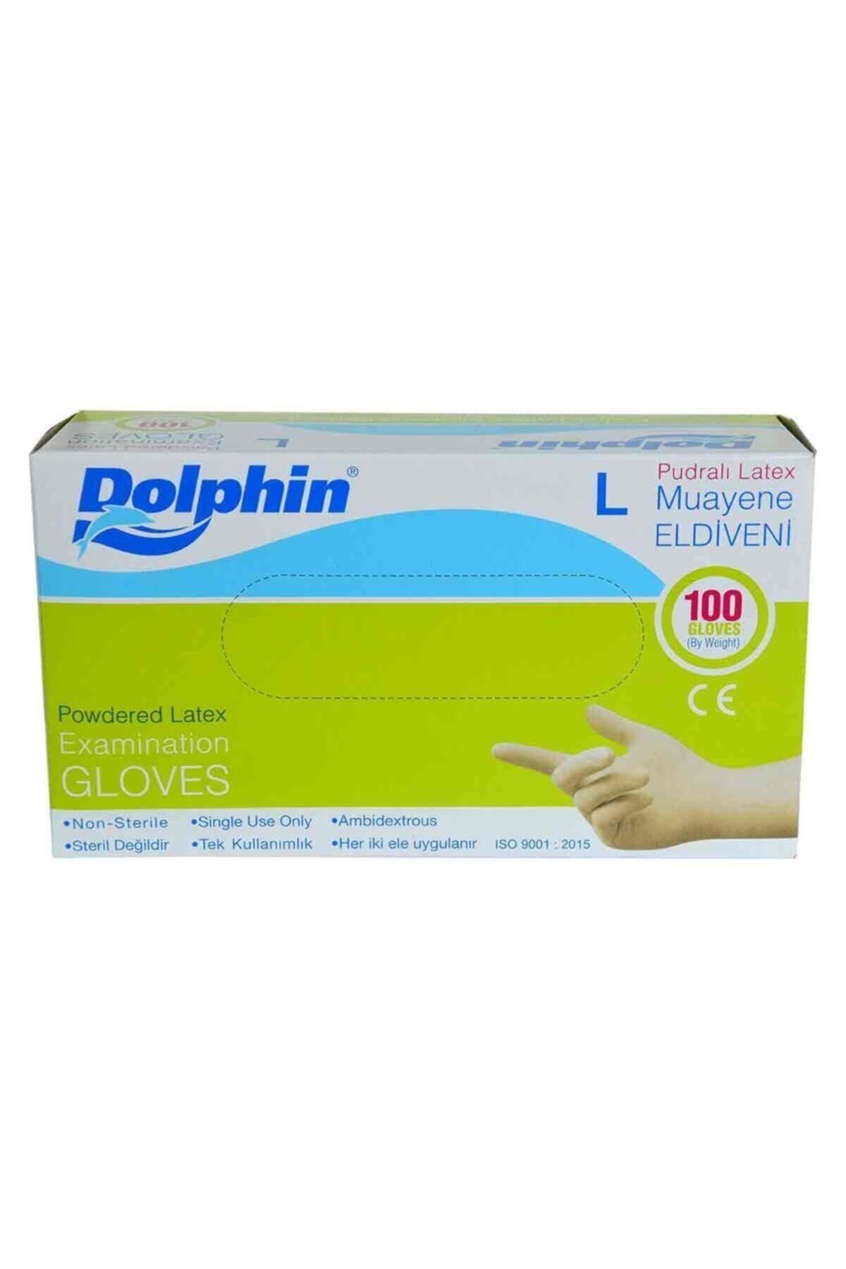 Dolphin Pudralı Lateks Muyene Eldiveni 100'lü Large (büyük Boy)