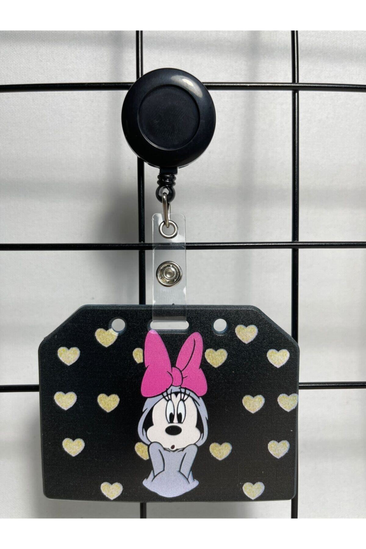 Hediyebum Siyah Love Minnie Mouse Yan Yaka Kart Kılıfı