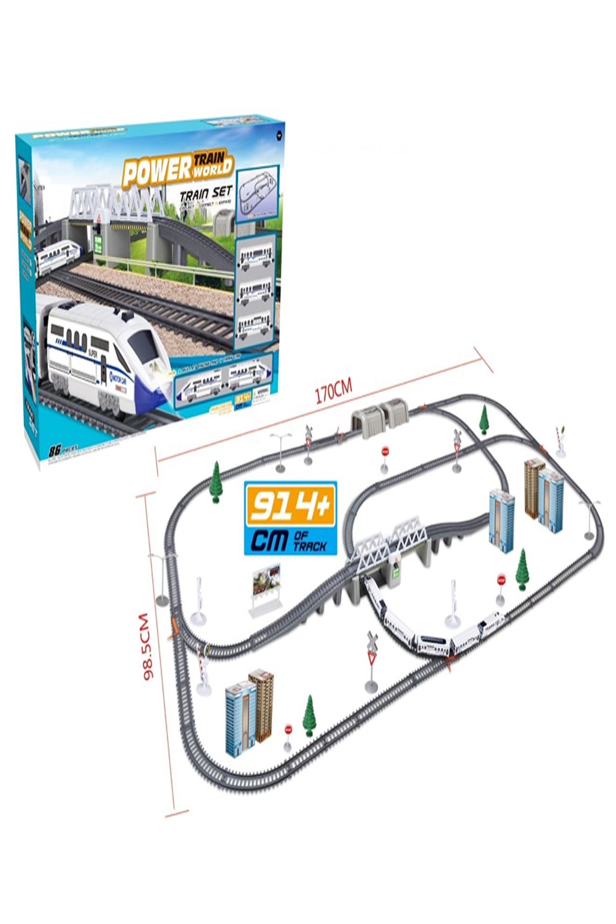 BabyLondy 914 Cm Dev Pistli Pilli Hızlı Tren Eğlenceli Oyun Seti