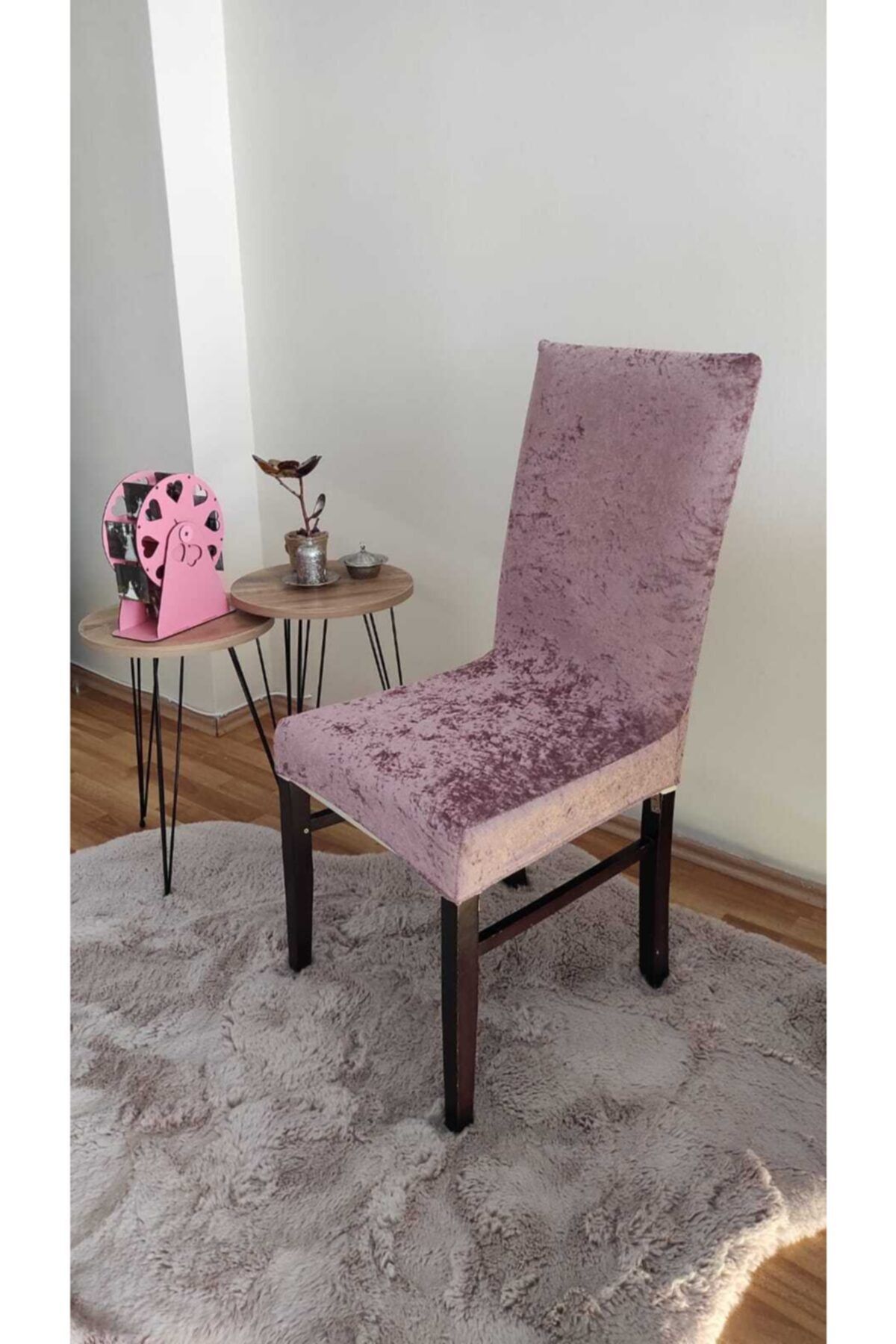 Aslan Home Kadife Sandalye Örtüsü Lastikli Kumaş Sandalye Kılıfı