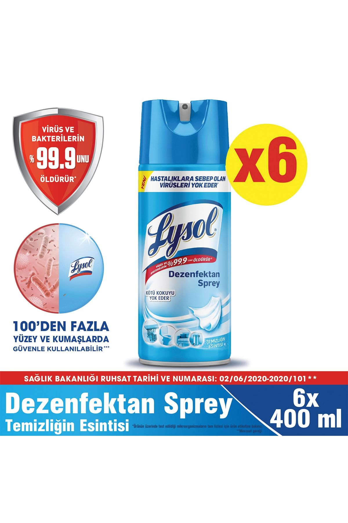 Lysol Dezenfektan Sprey Temizliğin Esintisi 6’lı, Yüzeyler için, 6x400 ml