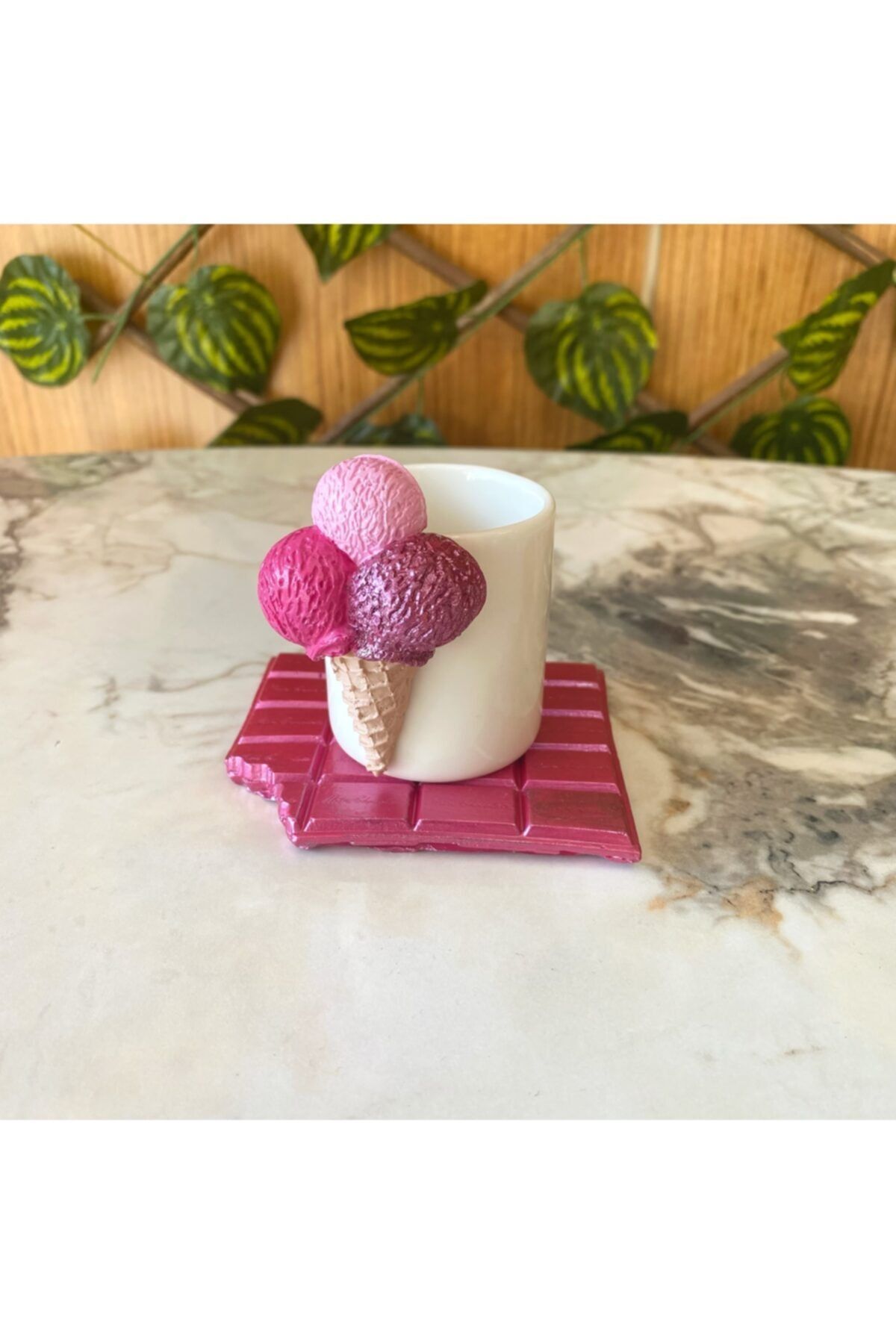 Sepetteonline Pembe 3 Top Dondurma Pembe Çikolata Altlık Kahve Fincanı
