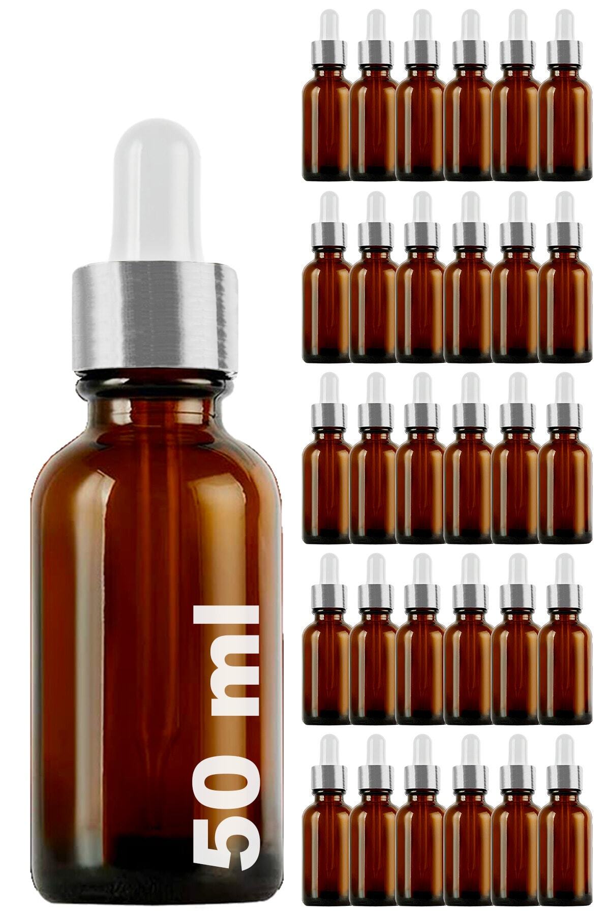 Afracam Amber 50 Ml Metal Gümüş Sızdırmaz Kapaklı Dropper Damlalık Cam Şişe 30 Adet