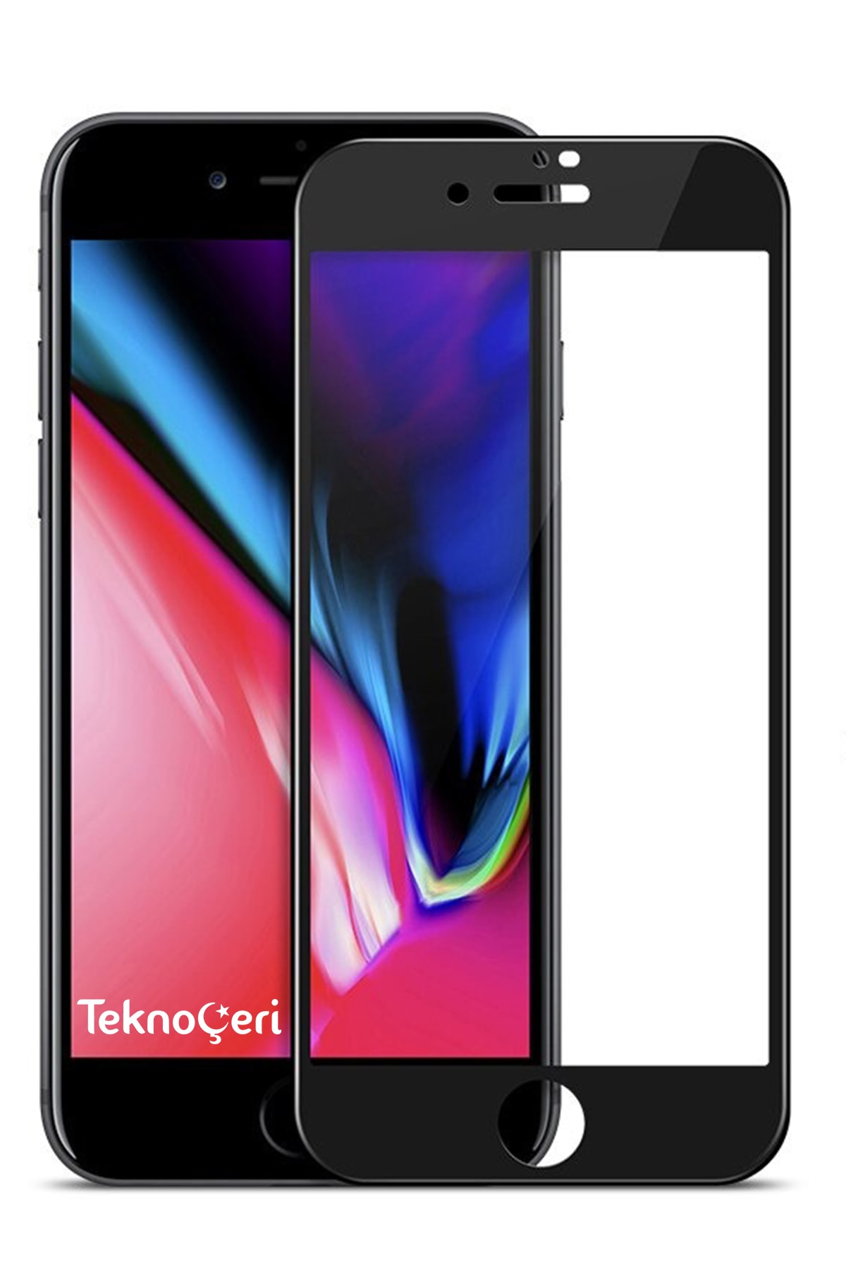 Teknoçeri Iphone 7 Plus / 8 Plus Uyumlu Siyah 6d Tam Kaplayan Kırılmaz Cam Ekran Koruyucu