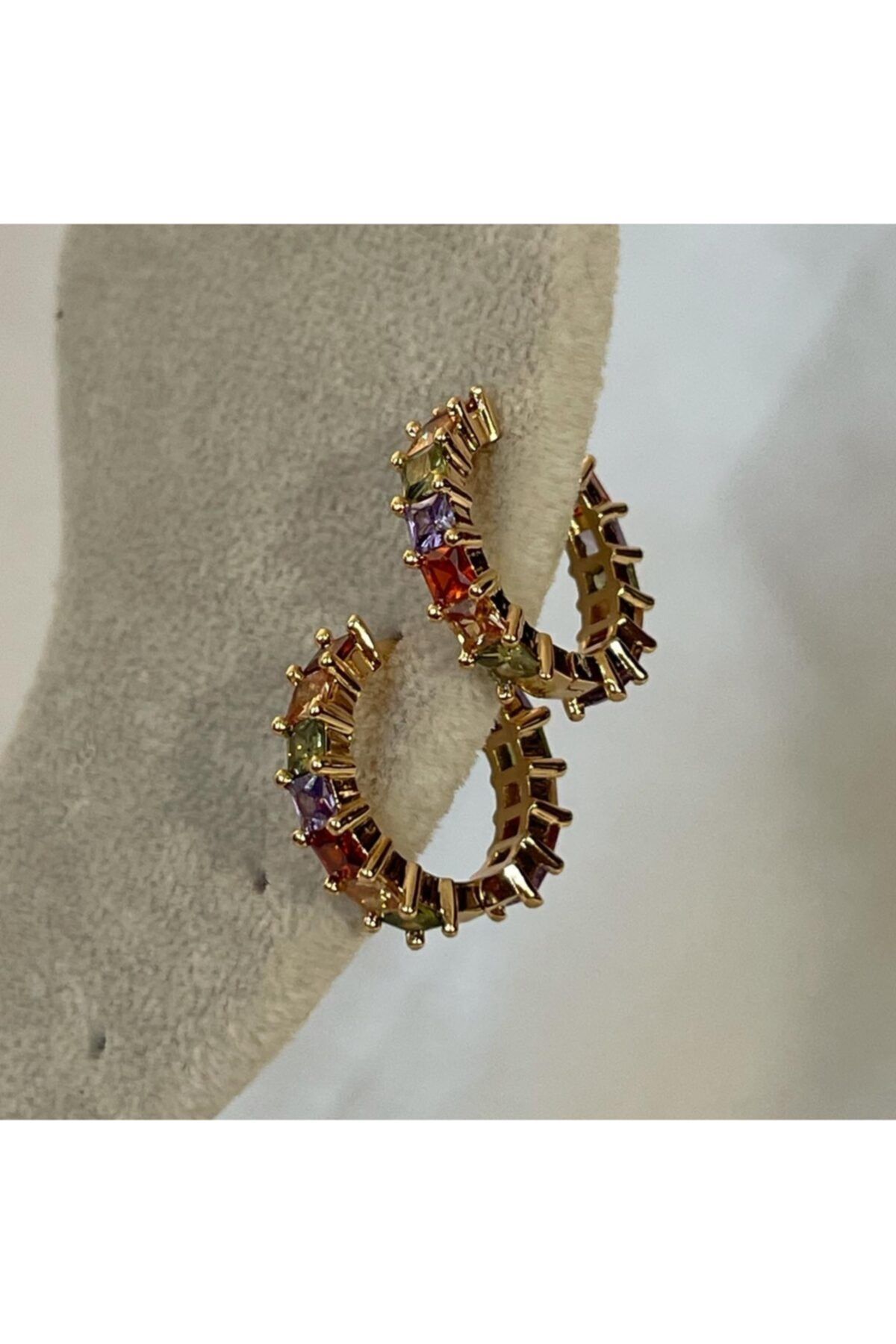 SAJA JEWELRY Renkli Zirkon Taşlı Çelik Küpe
