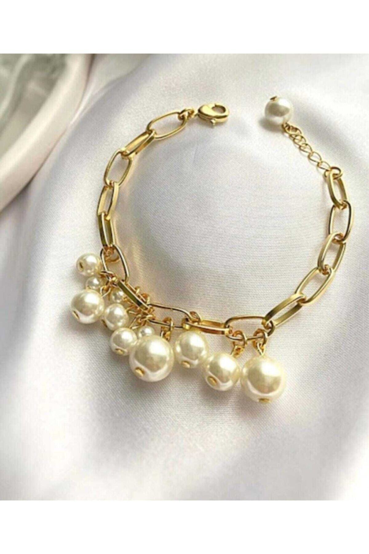 İPAR AKSESUAR Kadın - Altın Renk Kaplama Cam Incili Halhal