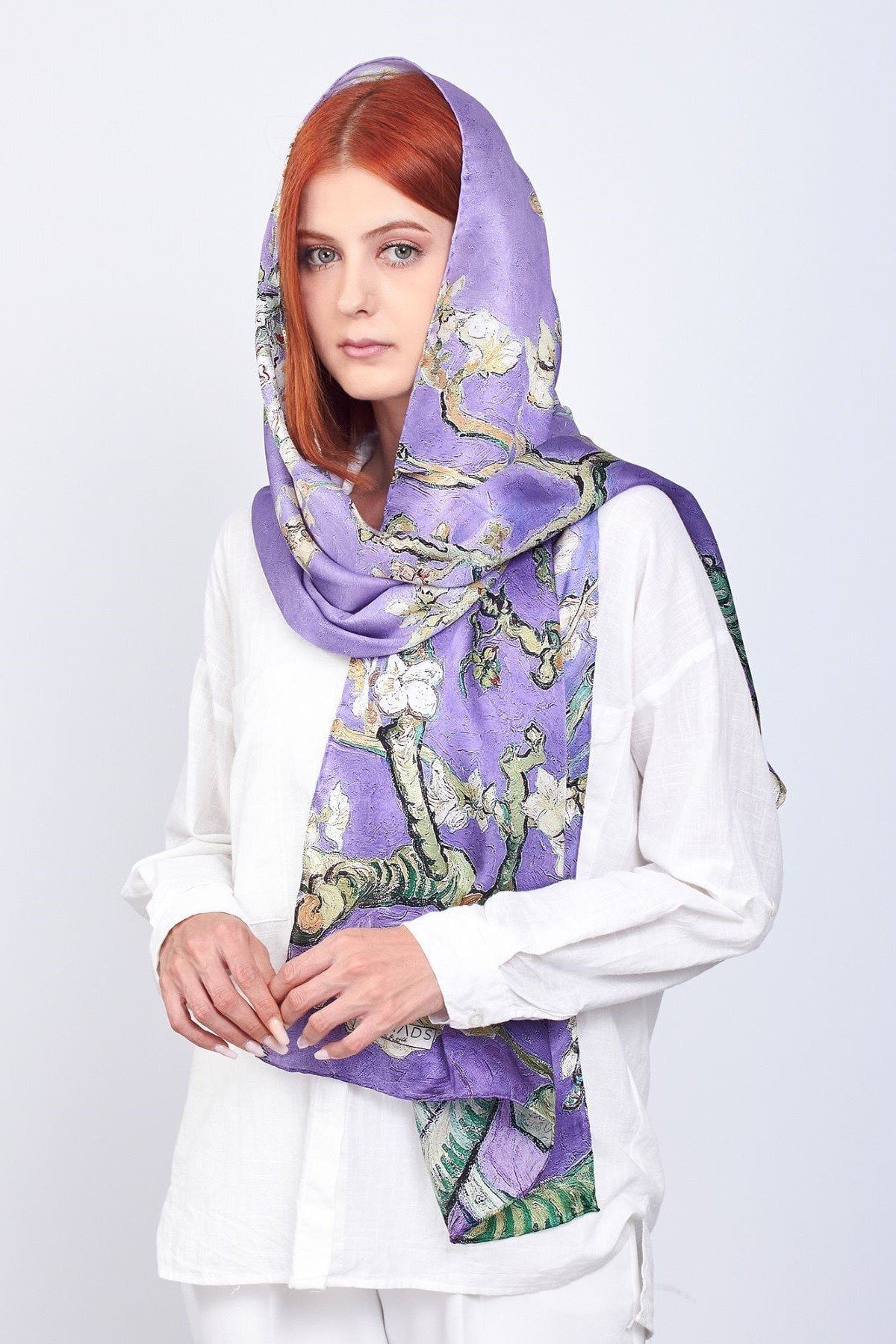 Nomads Felt %100 Ipek Mor Dikdörtgen Fular Van Gogh Almond Blossoms