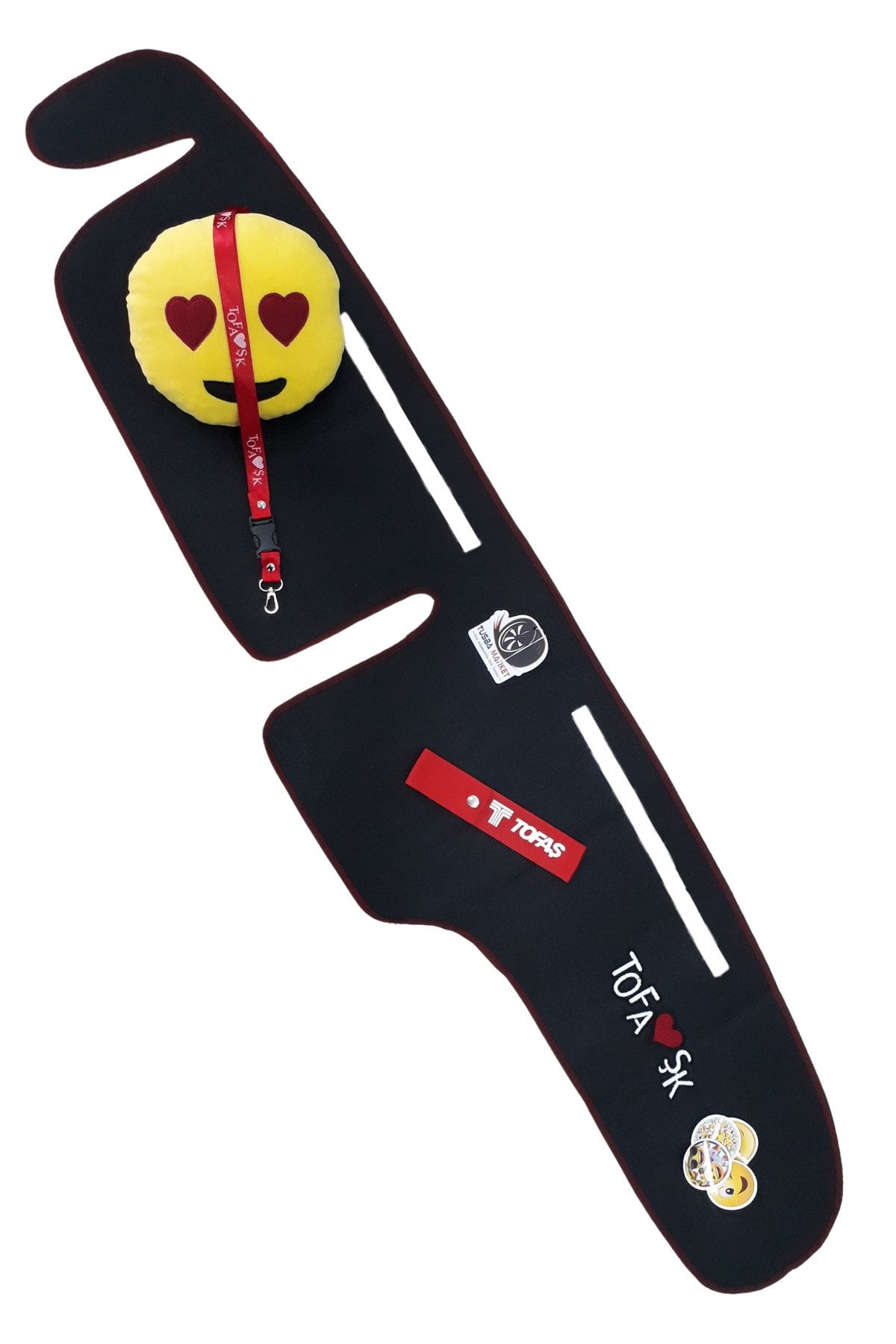 TUSBA MARKET Tofaş Şahin Doğan Kartal Nakışlı Alçak Göğüs Siyah Torpido Halısı / Emoji Yastık / Oto Aksesuar
