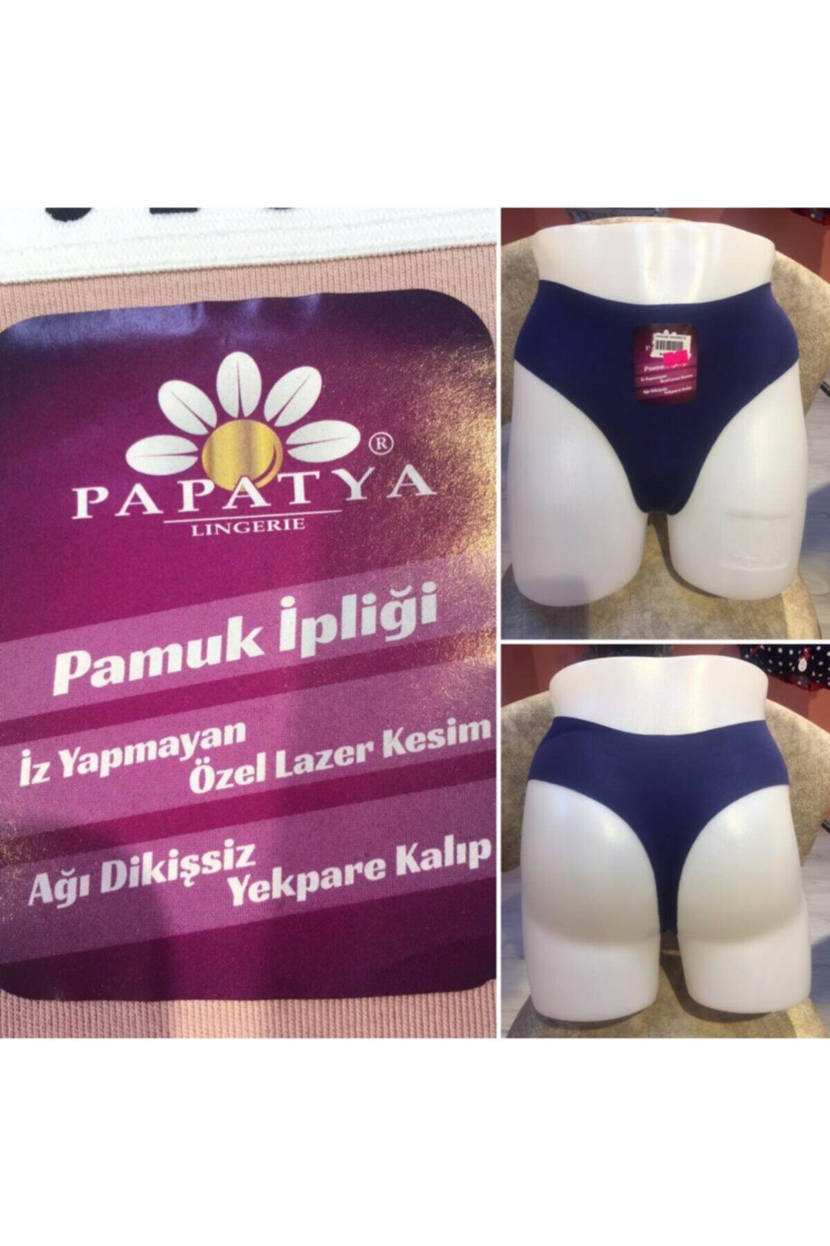Papatya Yüksek Bel Pamuklu Lazer Kesim Lacivert Tanga