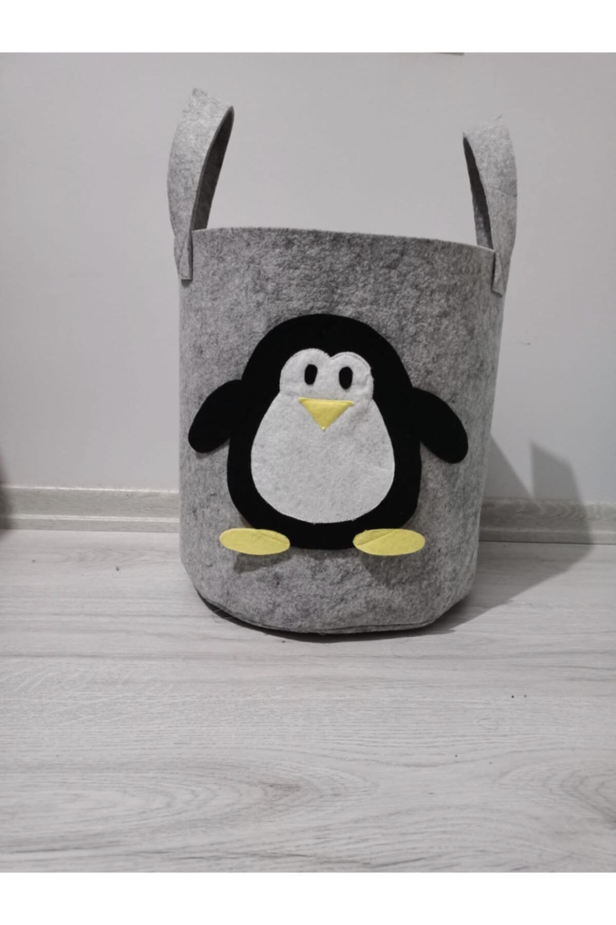 UĞURLU PUNCH Keçeden Çocuk Ve Bebek Odası Penguen Desenli Oyuncak/kirli Sepeti 34x32 Cm