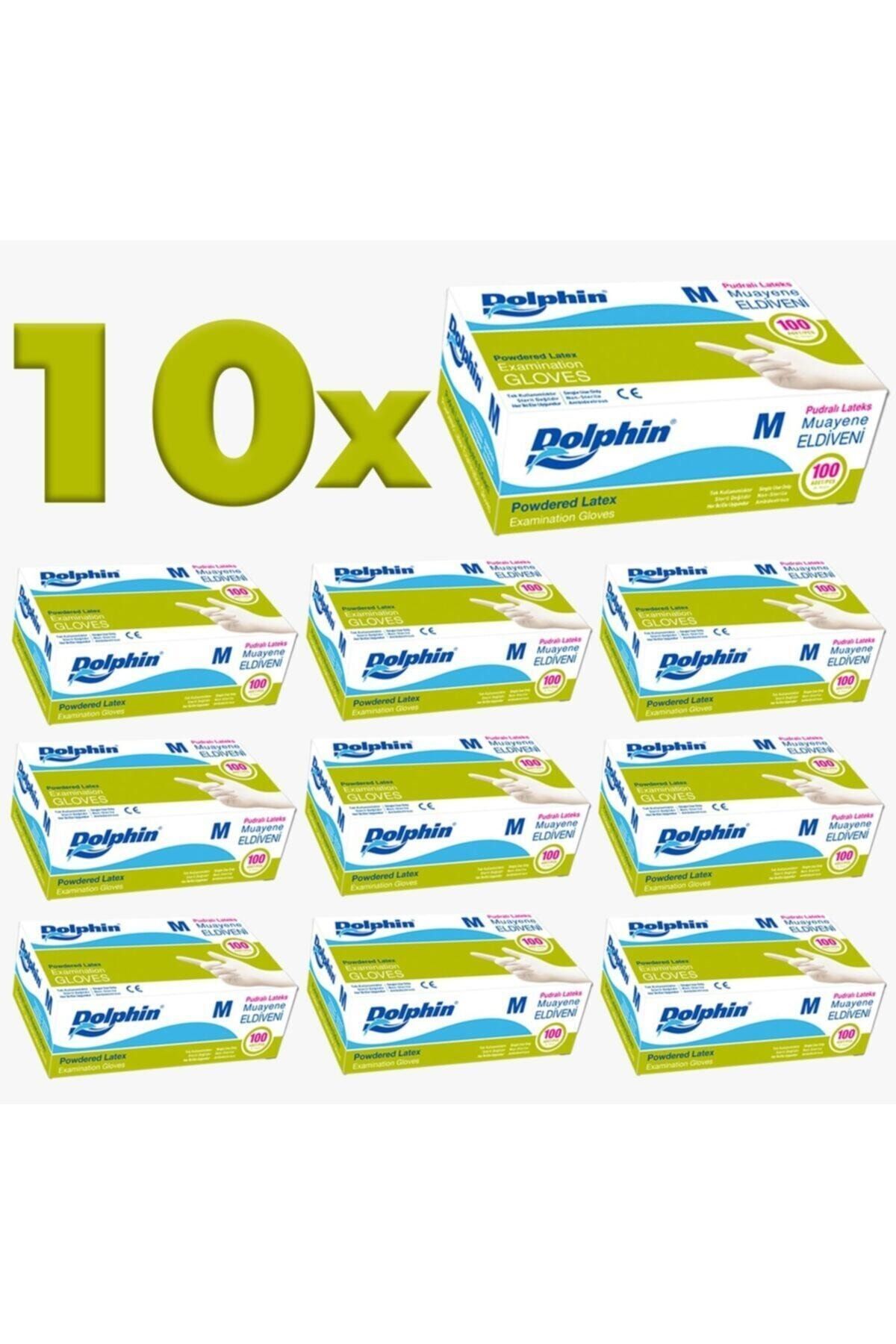 Dolphin Dolphın Pudralı Latex Eldiven 10 Paket 100'lü M Beden Emektoptan