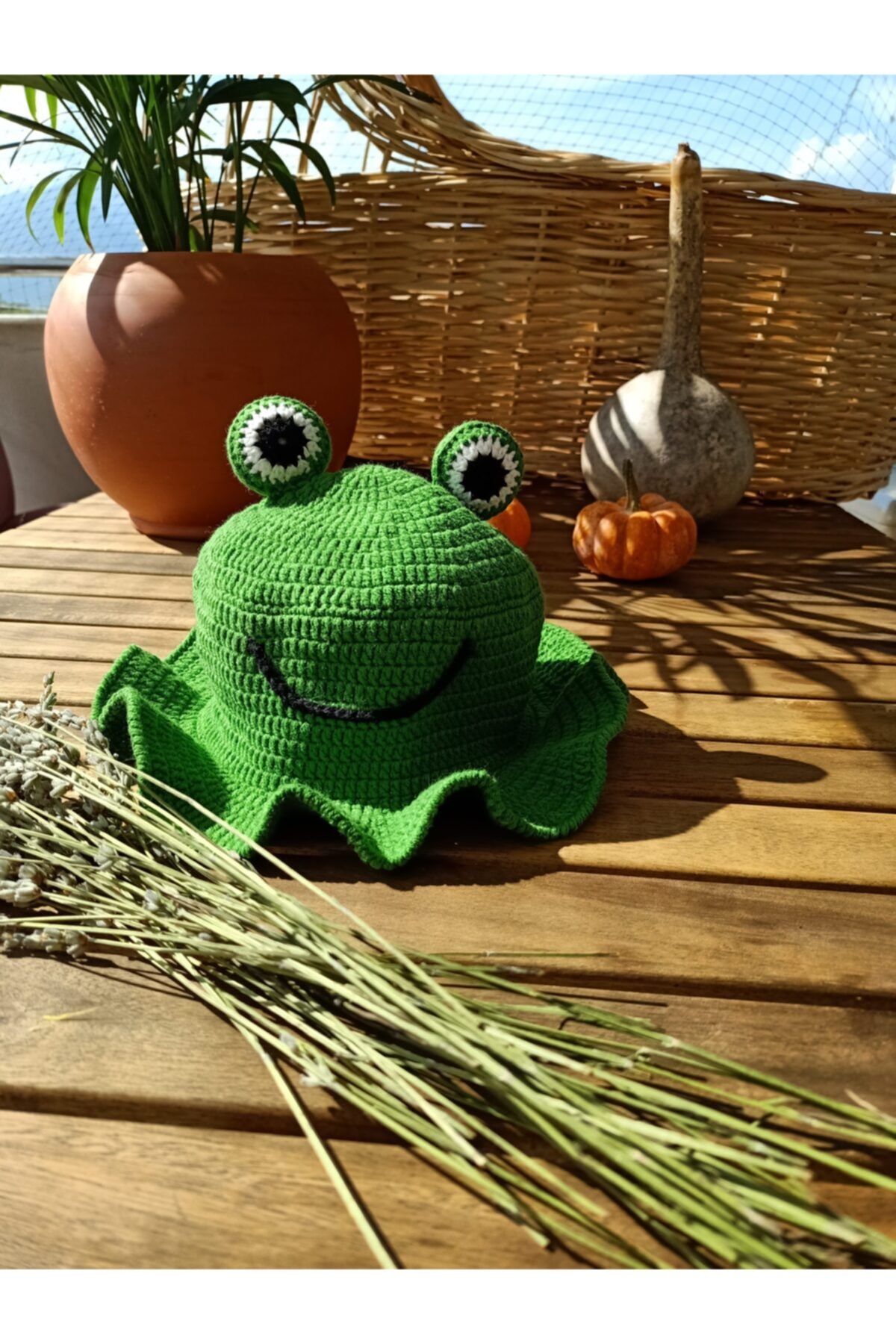 Handmade Kurbağa Desenli Kadın Şapkası, %100 Pamuk