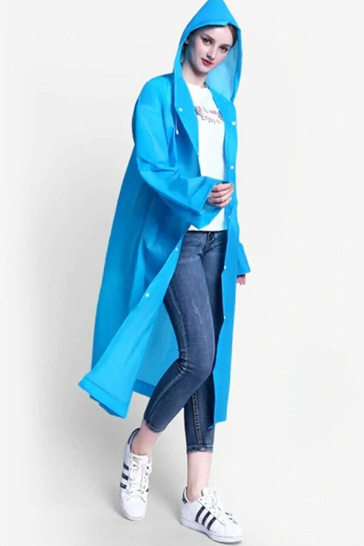 Toptanpro Unisex Yağmurluk Kapüşonlu Mavi