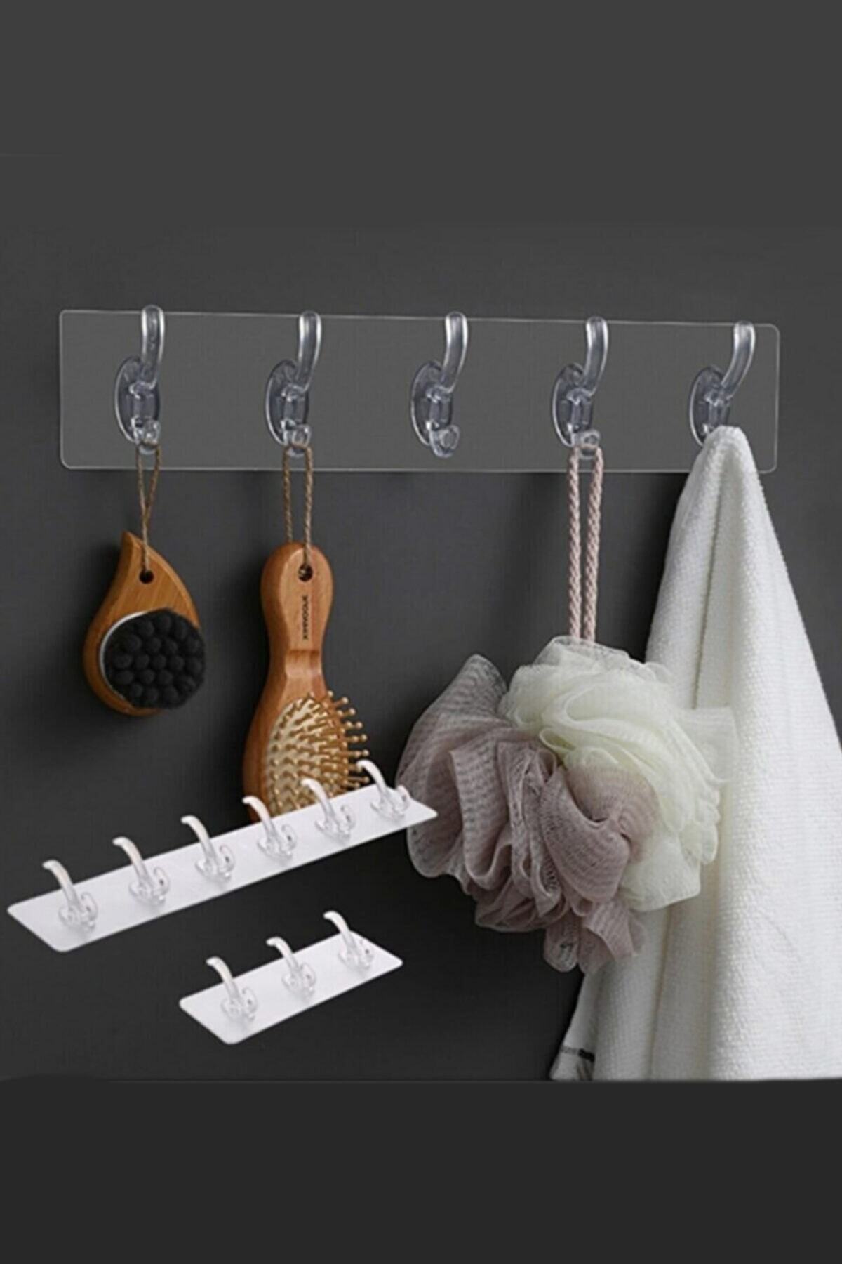 Rebber 5'li Güçlü Yapışkanlı Şeffaf Askı, Kendinden Yapışkanlı Askı