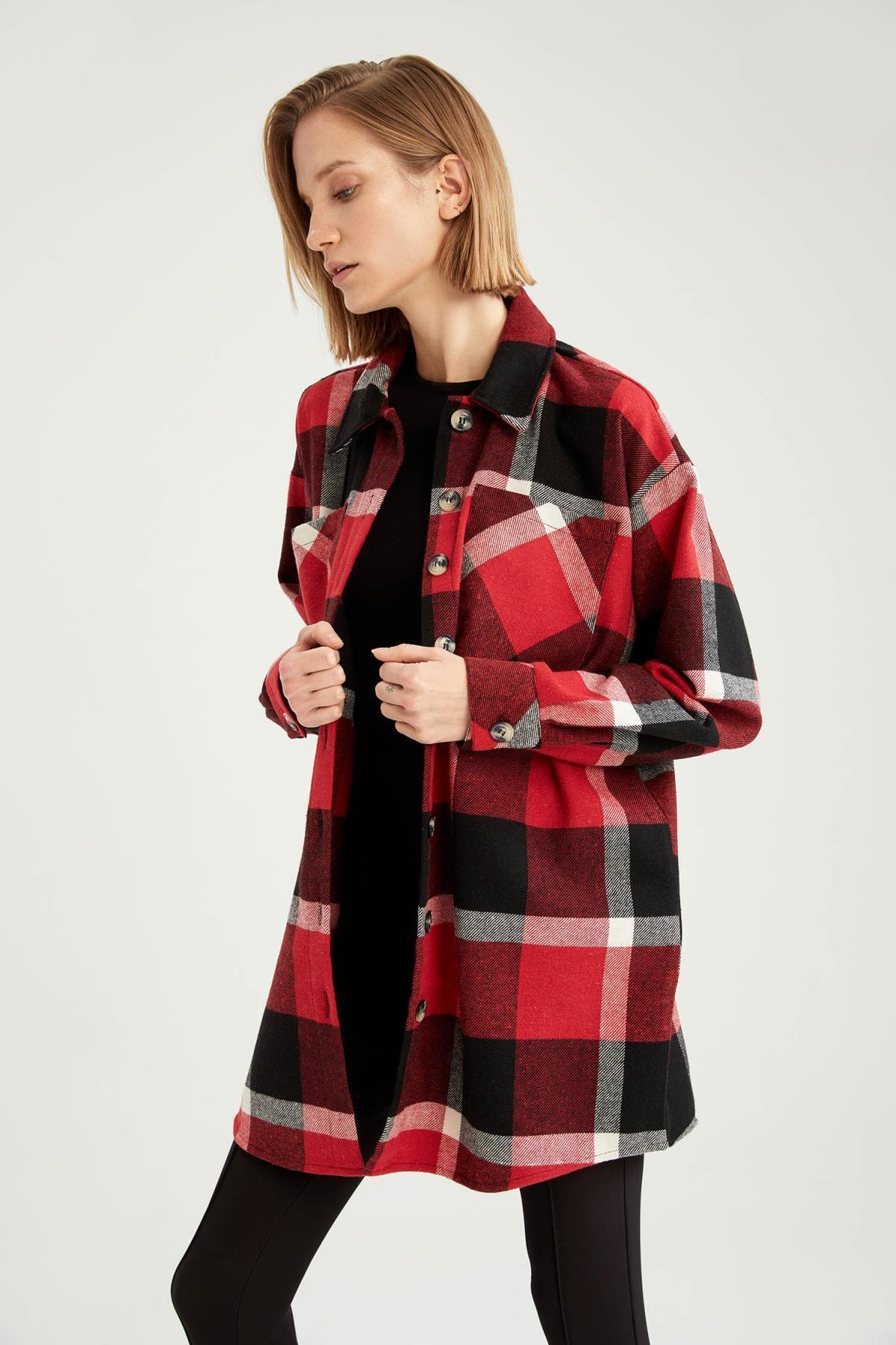 DeFacto Oversize Fit Kareli Flanel Oduncu Gömlek Tunik