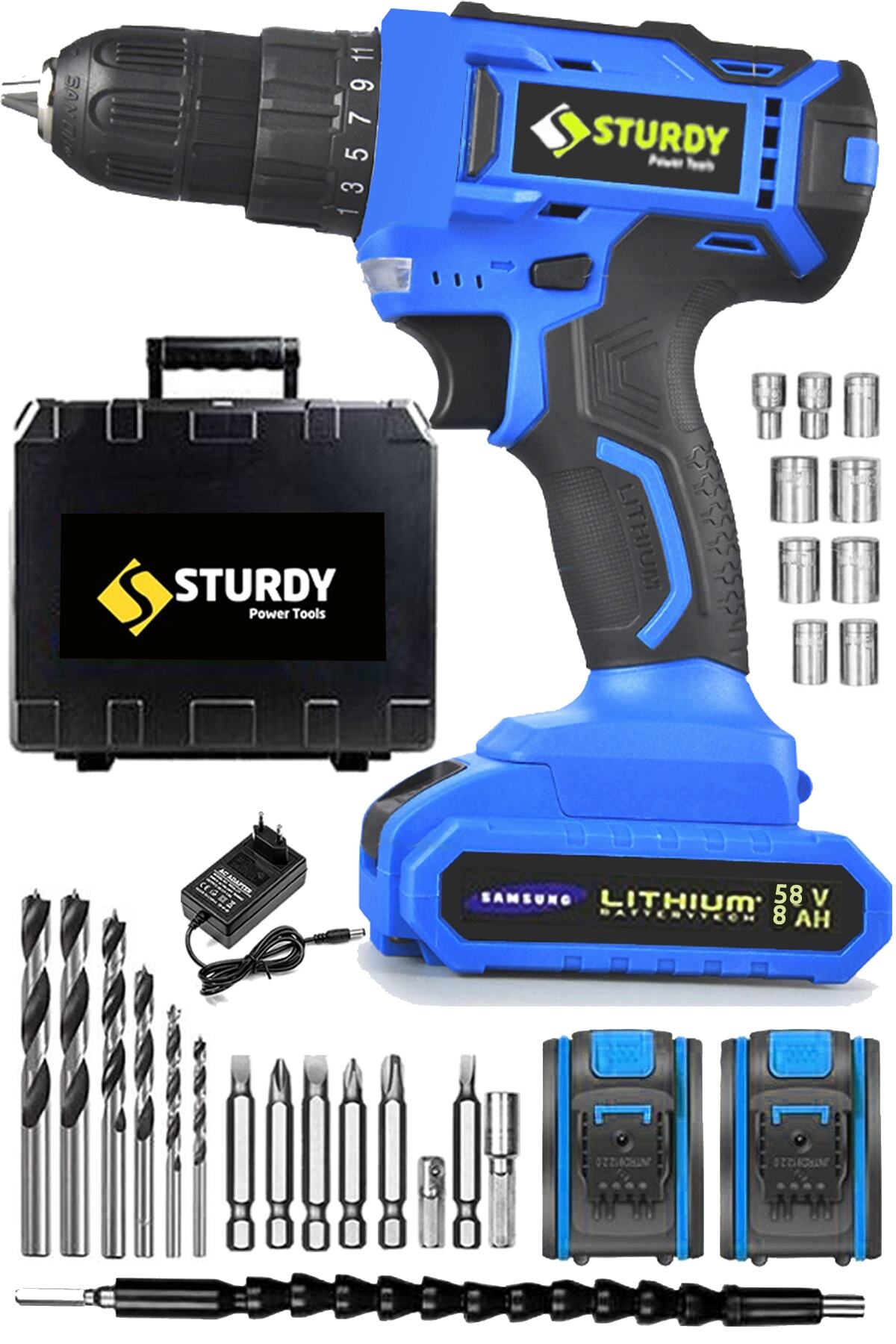 Sturdy Japan Professıonel Tools 58v8ah Private Metal Şanzuman Şarjlı Çift Akülü Vidalama 27prç Uç Setli